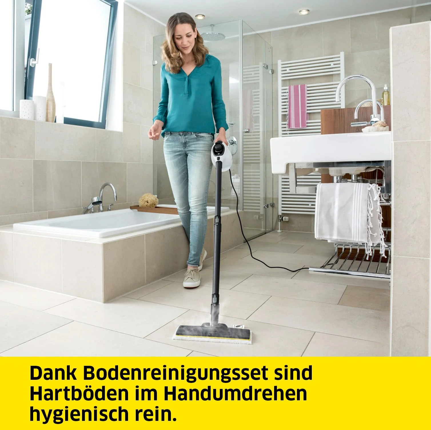 Kärcher Dampfreiniger SC 1 EasyFix, Dampfdruck: 3 bar, Aufheizzeit: 3 min., Leistung: 1.200 W, Flächenleistung: 20 m², Tank: 200 ml, mit Bodenreinigungsset EasyFix, Düsen und Mikrofaserbezug, Weiss - Image 6