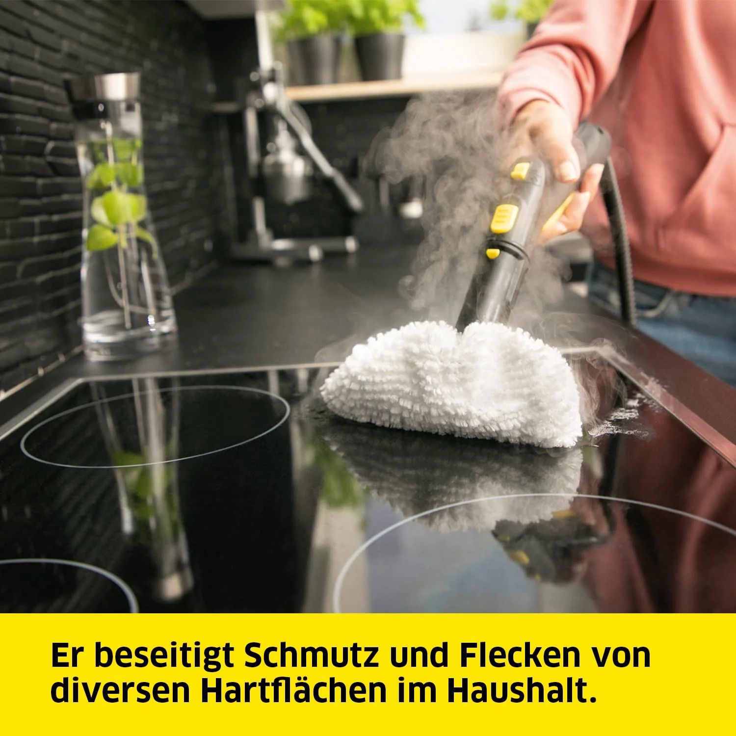 Kärcher Dampfreiniger SC 2 EasyFix, Dampfdruck: 3,2 bar, Aufheizzeit: 6,5 min., Leistung: 1.500 W, Flächenleistung: 75 m², Tank: 1 l, mit Bodenreinigungsset EasyFix, Düsen und Mikrofaserbezug, Gelb - Image 6