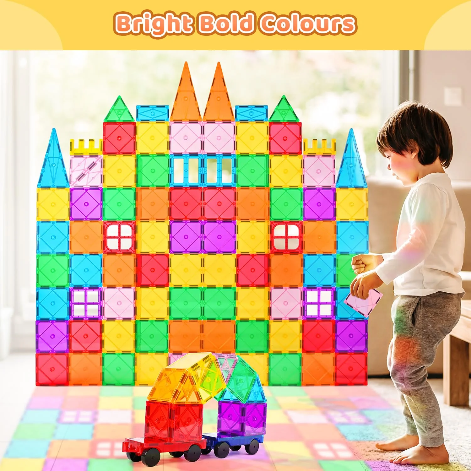Katiago Magnetische Bausteine, 100PCS Magnetbausteine Set mit 2 Autos STEM Montessori Magnet Spielzeug Kinder für Geschenk ab 3 4 5 6 7 8 Jahre Bauklötze Kinderspielzeug - Image 3