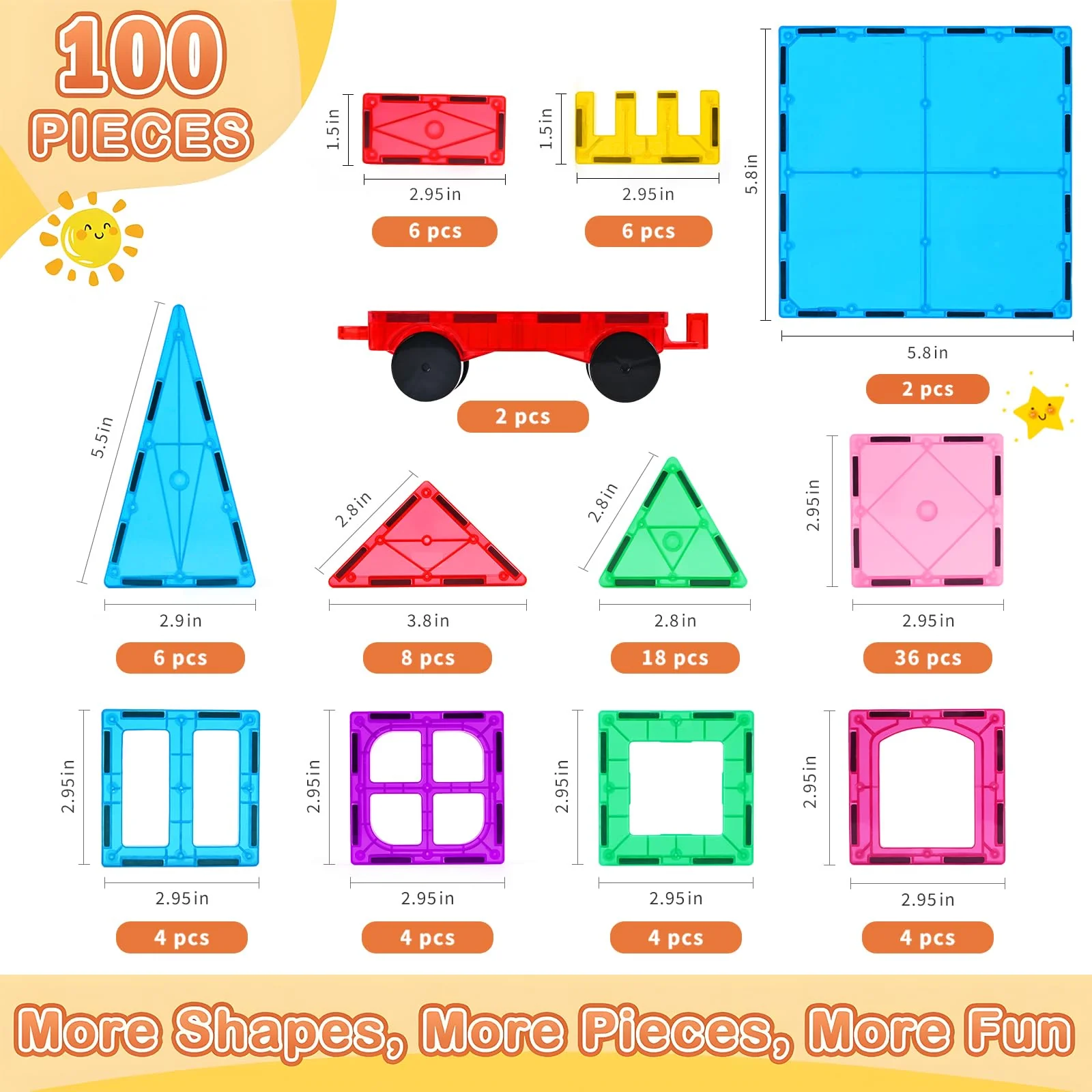 Katiago Magnetische Bausteine, 100PCS Magnetbausteine Set mit 2 Autos STEM Montessori Magnet Spielzeug Kinder für Geschenk ab 3 4 5 6 7 8 Jahre Bauklötze Kinderspielzeug - Image 7