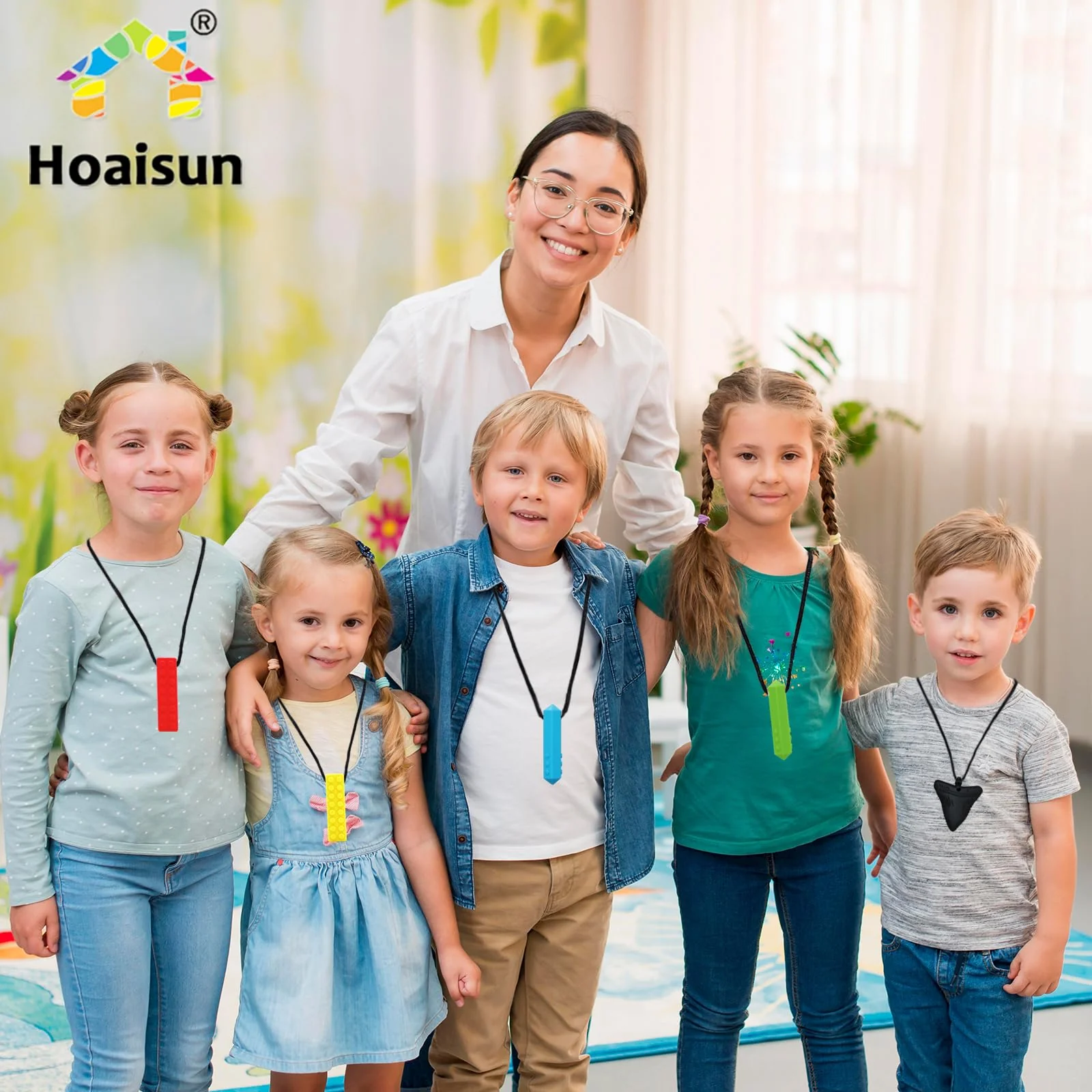 Kau-Halsketten für sensorische Kinder, 6 Stück, Kau-Halsketten für sensorische Jungen und Mädchen mit Autismus, ADHS, SPD, Kauen, Silikon-Zahnungshalskette, Kauspielzeug für Erwachsene, reduziert - Image 2