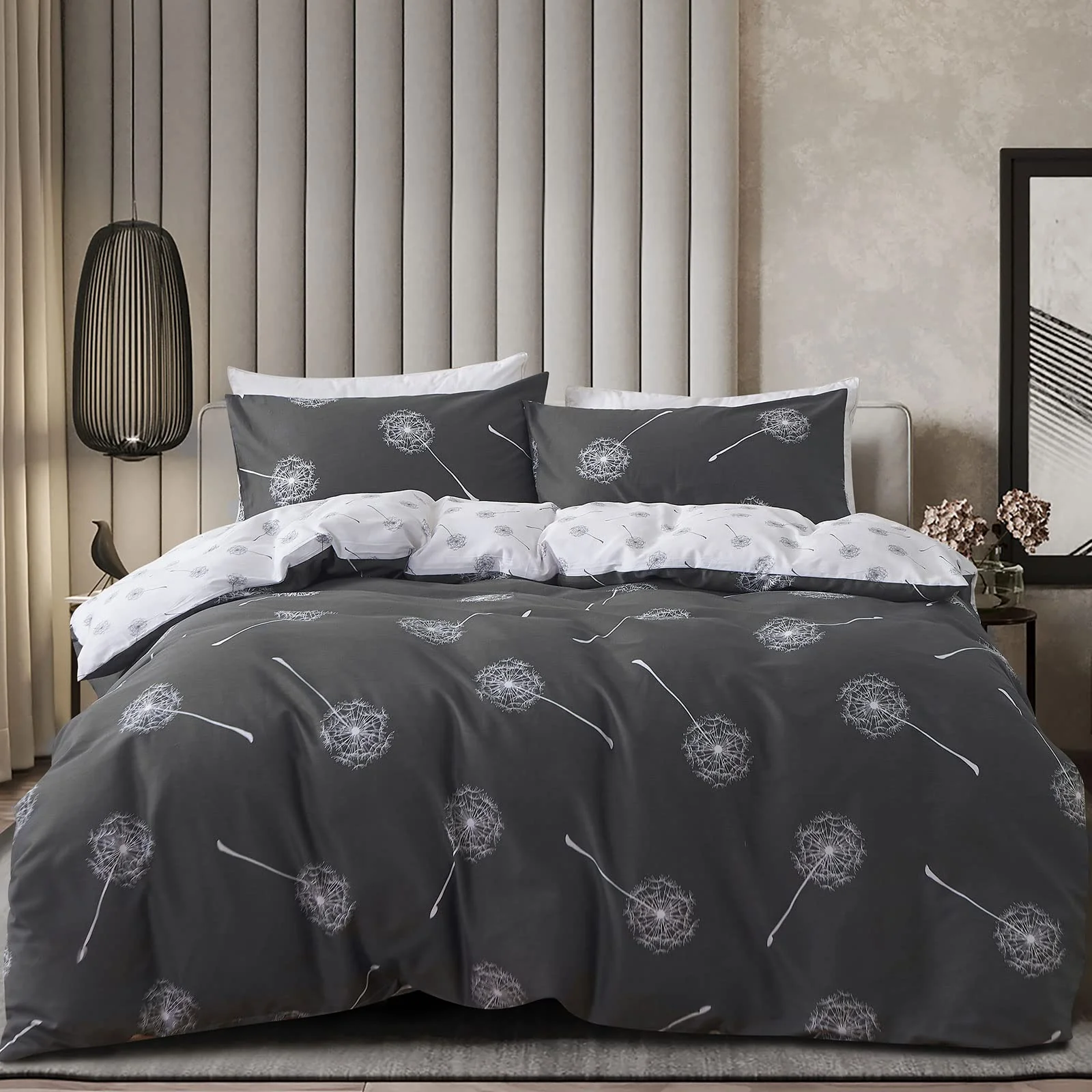 KEAYOO Bettwäsche 135x200 Grau Weiß Wendebettwäsche Pusteblume Muster 100% Baumwolle für Sommer bis Winter Soft Touch mit Reißverschluss 4teilig Set - Image 3