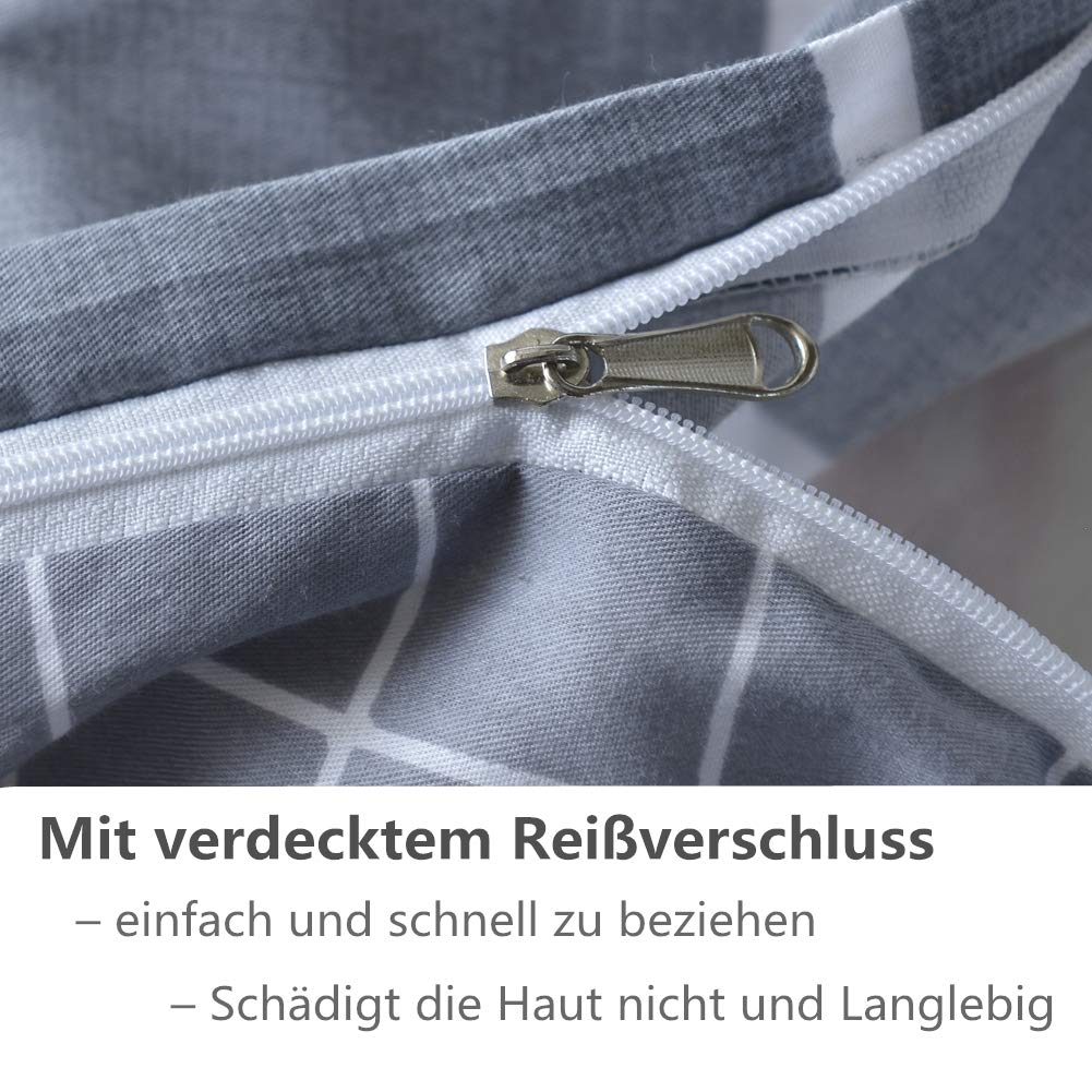 KEAYOO Bettwäsche Grau Weiß Gestreift 100% Baumwolle für Winter bis Sommer mit Reißverschluss 4 teilig (135 x 200 cm 4 Teilig) - Image 10