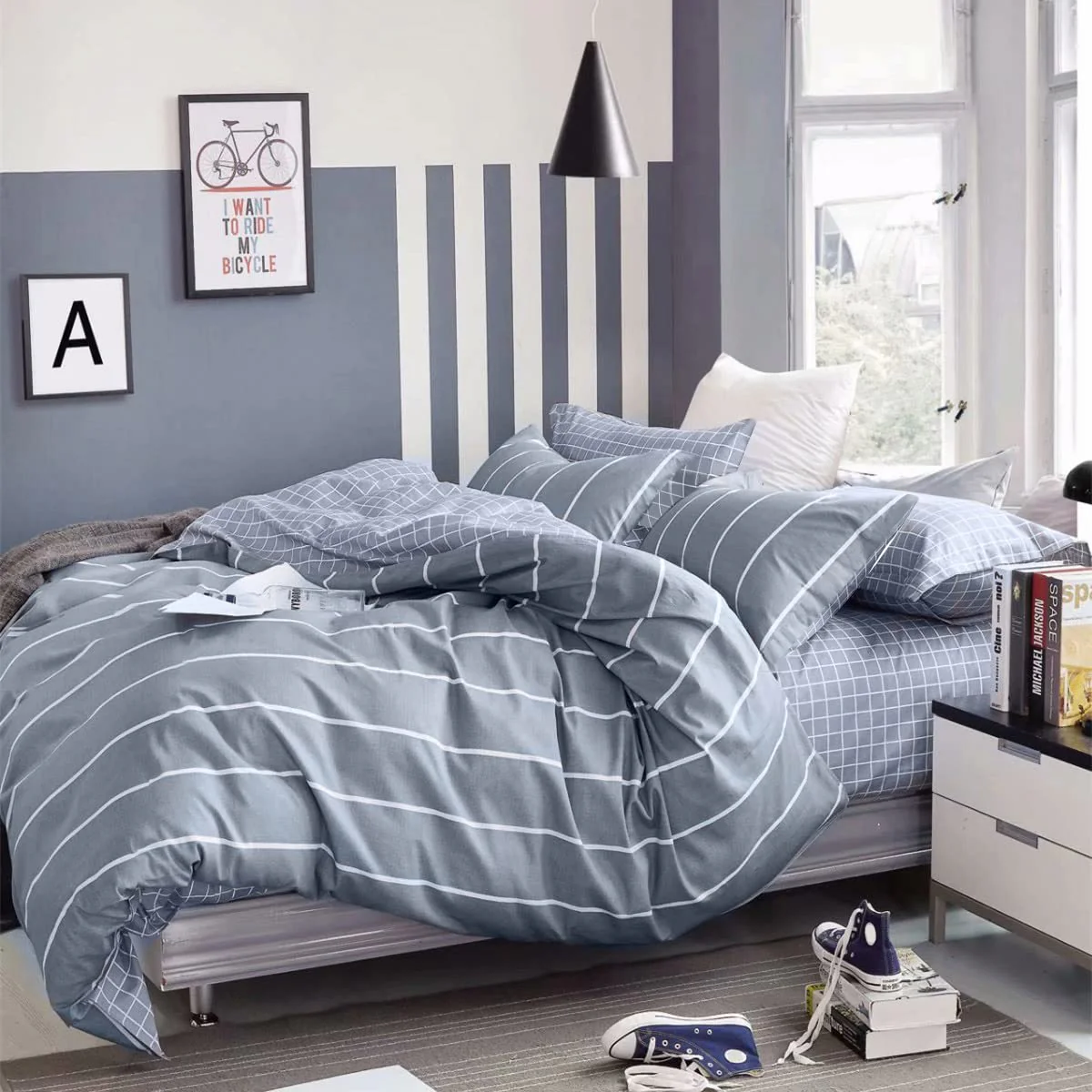 KEAYOO Bettwäsche Grau Weiß Gestreift 100% Baumwolle für Winter bis Sommer mit Reißverschluss 4 teilig (135 x 200 cm 4 Teilig) - Image 13