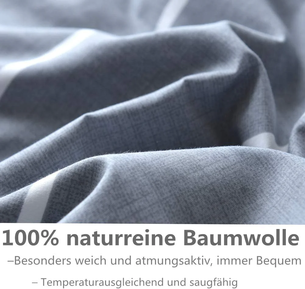 KEAYOO Bettwäsche Grau Weiß Gestreift 100% Baumwolle für Winter bis Sommer mit Reißverschluss 4 teilig (135 x 200 cm 4 Teilig) - Image 16