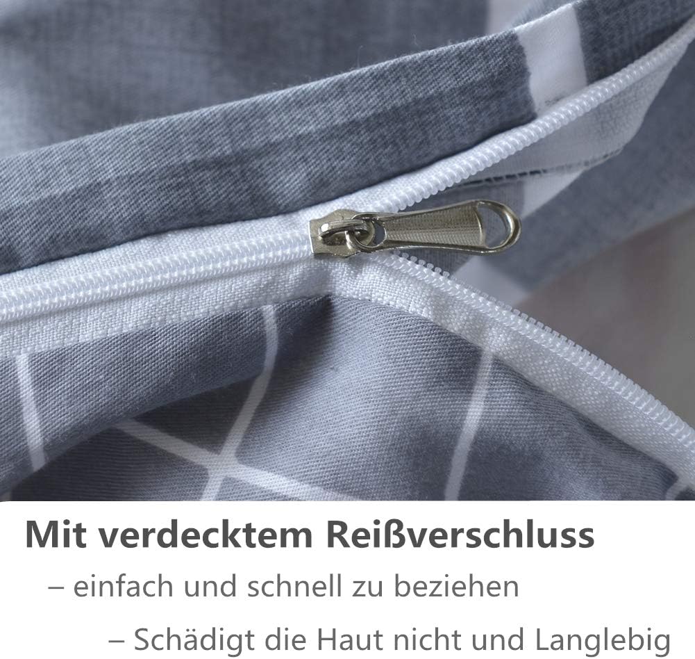 KEAYOO Bettwäsche Grau Weiß Gestreift 100% Baumwolle für Winter bis Sommer mit Reißverschluss 4 teilig (135 x 200 cm 4 Teilig) - Image 3