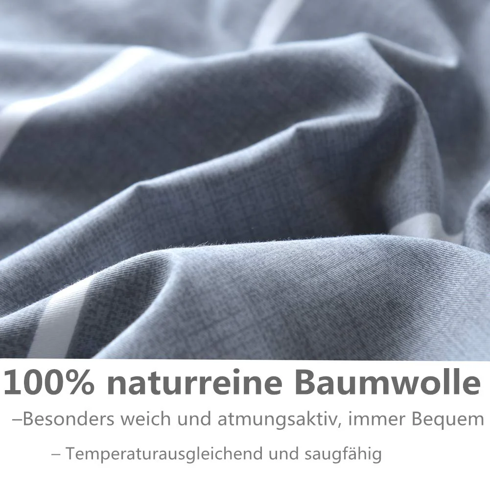 KEAYOO Bettwäsche Grau Weiß Gestreift 100% Baumwolle für Winter bis Sommer mit Reißverschluss 4 teilig (135 x 200 cm 4 Teilig) - Image 5