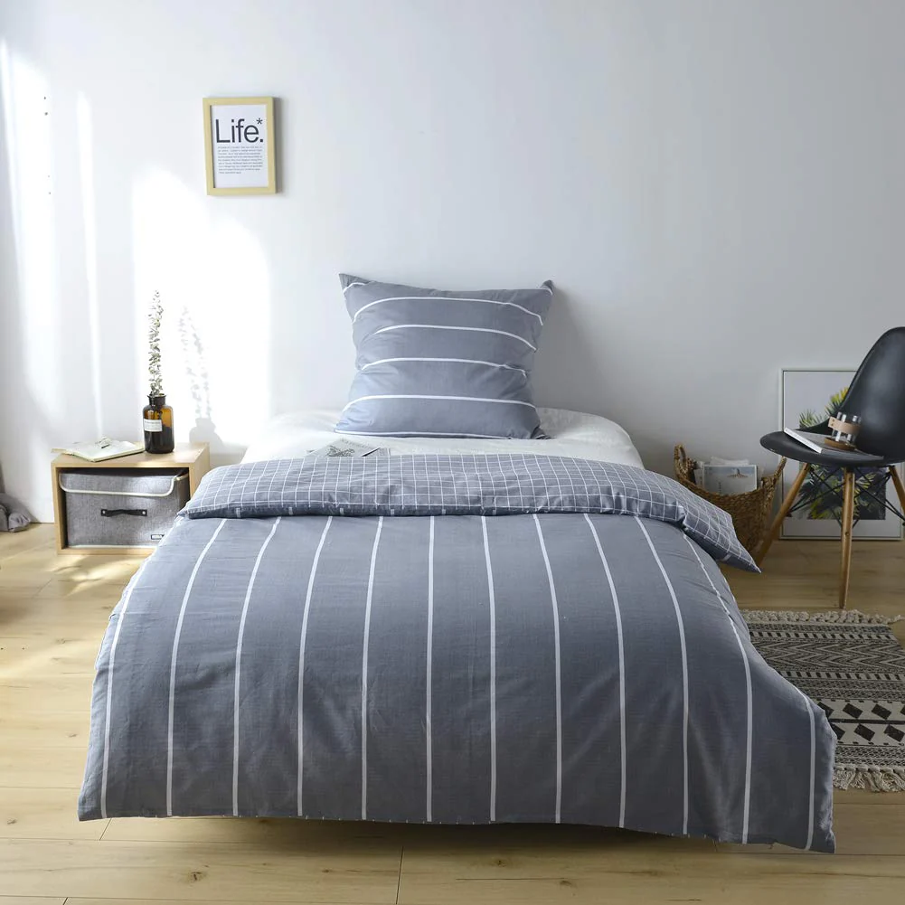 KEAYOO Bettwäsche Grau Weiß Gestreift 100% Baumwolle für Winter bis Sommer mit Reißverschluss 4 teilig (135 x 200 cm 4 Teilig) - Image 9