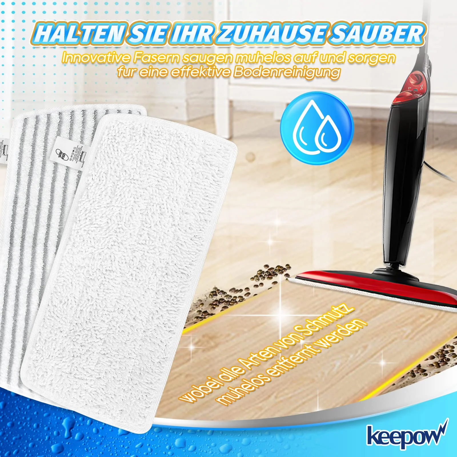 KEEPOW 3er für Vileda Dampfreiniger Ersatzbezüge, Waschbar Kompatibel Mit Vileda Steam PLUS XXL Dampfreiniger Ersatzbezüge, Mikrofaser für Vileda Steam XXL Dampfreiniger Ersatzbezüge (2 Weiß + 1Grau)