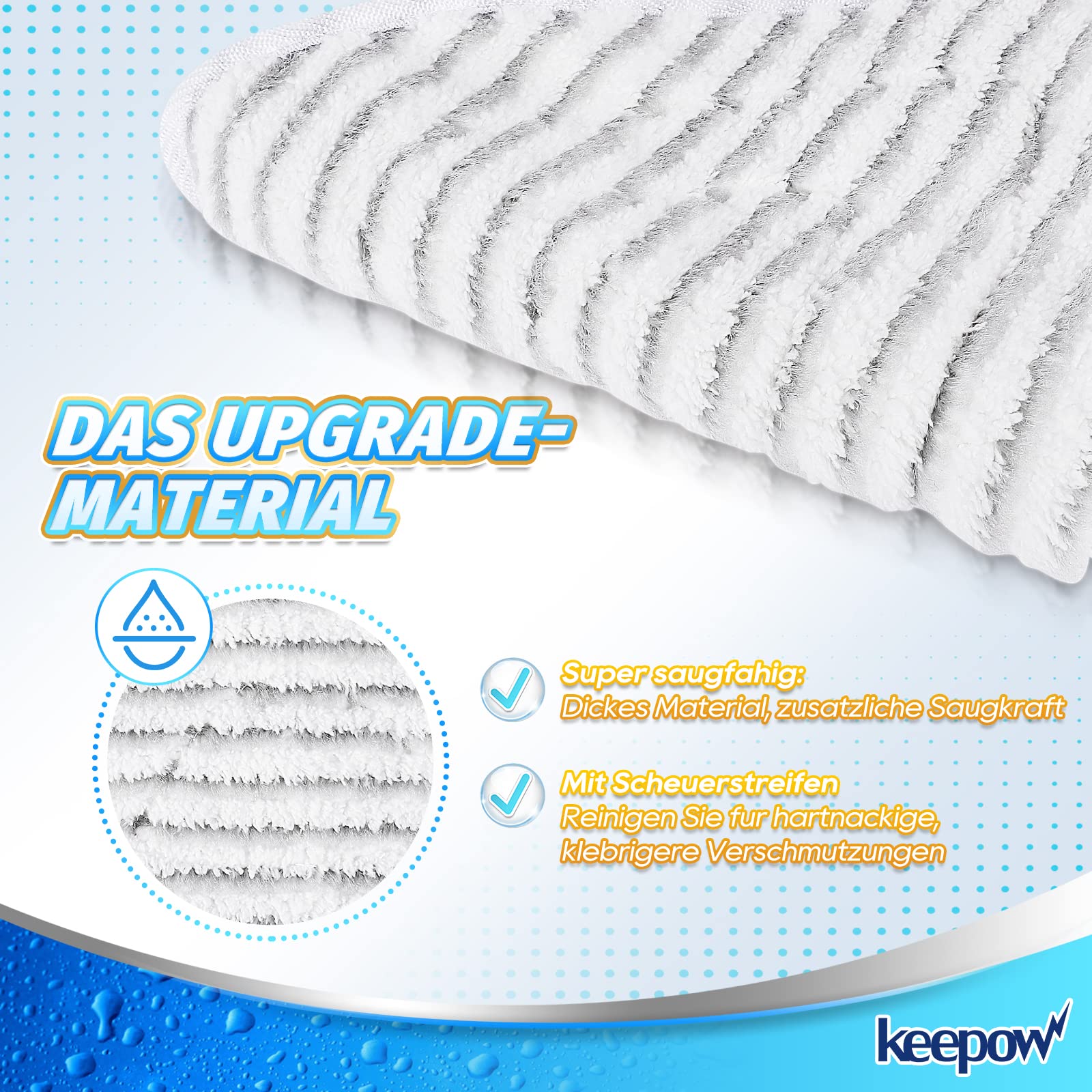 KEEPOW 3er für Vileda Dampfreiniger Ersatzbezüge, Waschbar Kompatibel Mit Vileda Steam PLUS XXL Dampfreiniger Ersatzbezüge, Mikrofaser für Vileda Steam XXL Dampfreiniger Ersatzbezüge (2 Weiß + 1Grau) - Image 3