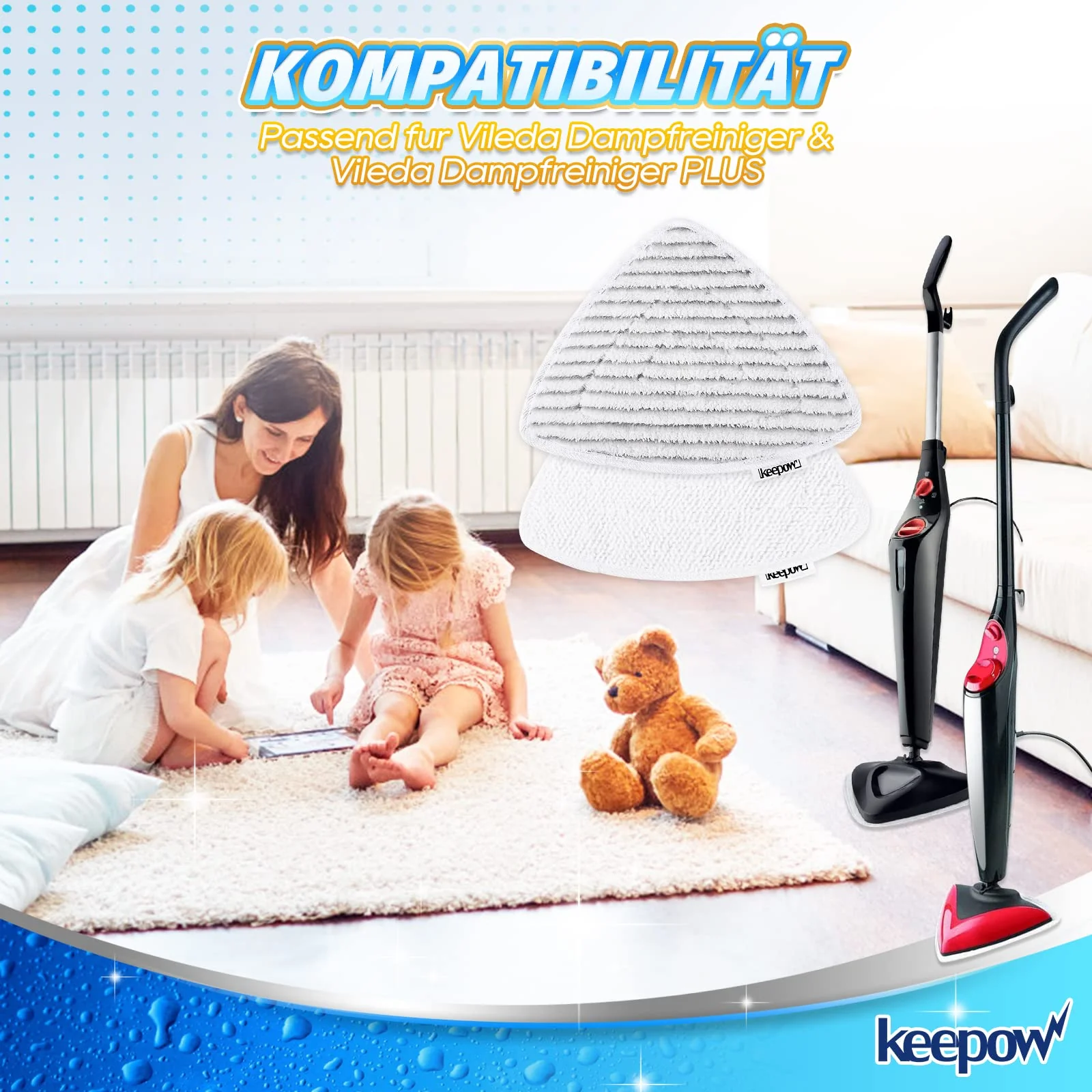 KEEPOW 8 für Vileda Dampfreiniger Ersatzbezüge, Steam Ersatzbezug Kompatibel mit Vileda Steam Dampfreiniger und Kompatibel mit Vileda Steam PLUS Dampfreiniger, Upgrade-Material (4 Grau + 4 Weiß) - Image 2