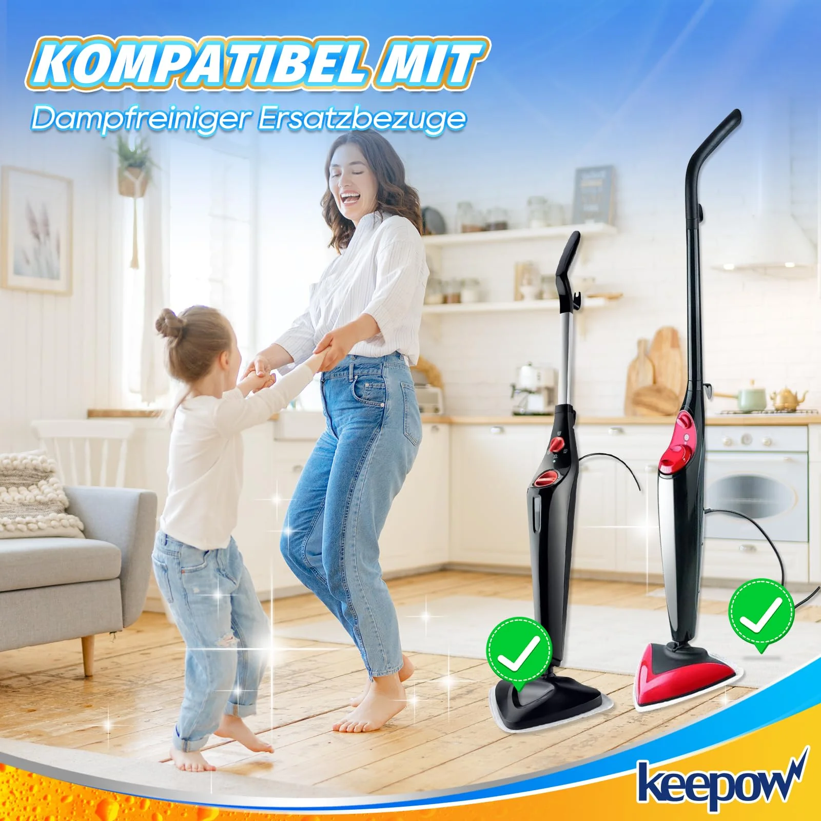 KEEPOW 8 Stück Dampfreiniger Ersatzbezug für Vileda Steam Dampfreiniger, Dampfreiniger Ersatzbezüge für Vileda Steam Plus Dampfreiniger, 4 Rot und 4 Weiß - Image 5