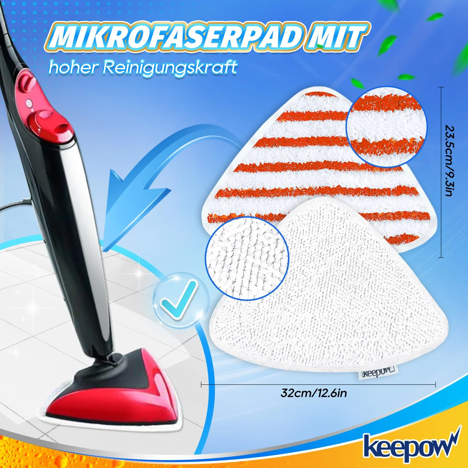 KEEPOW 8 Stück Dampfreiniger Ersatzbezug für Vileda Steam Dampfreiniger, Dampfreiniger Ersatzbezüge für Vileda Steam Plus Dampfreiniger, 4 Rot und 4 Weiß - Image 8