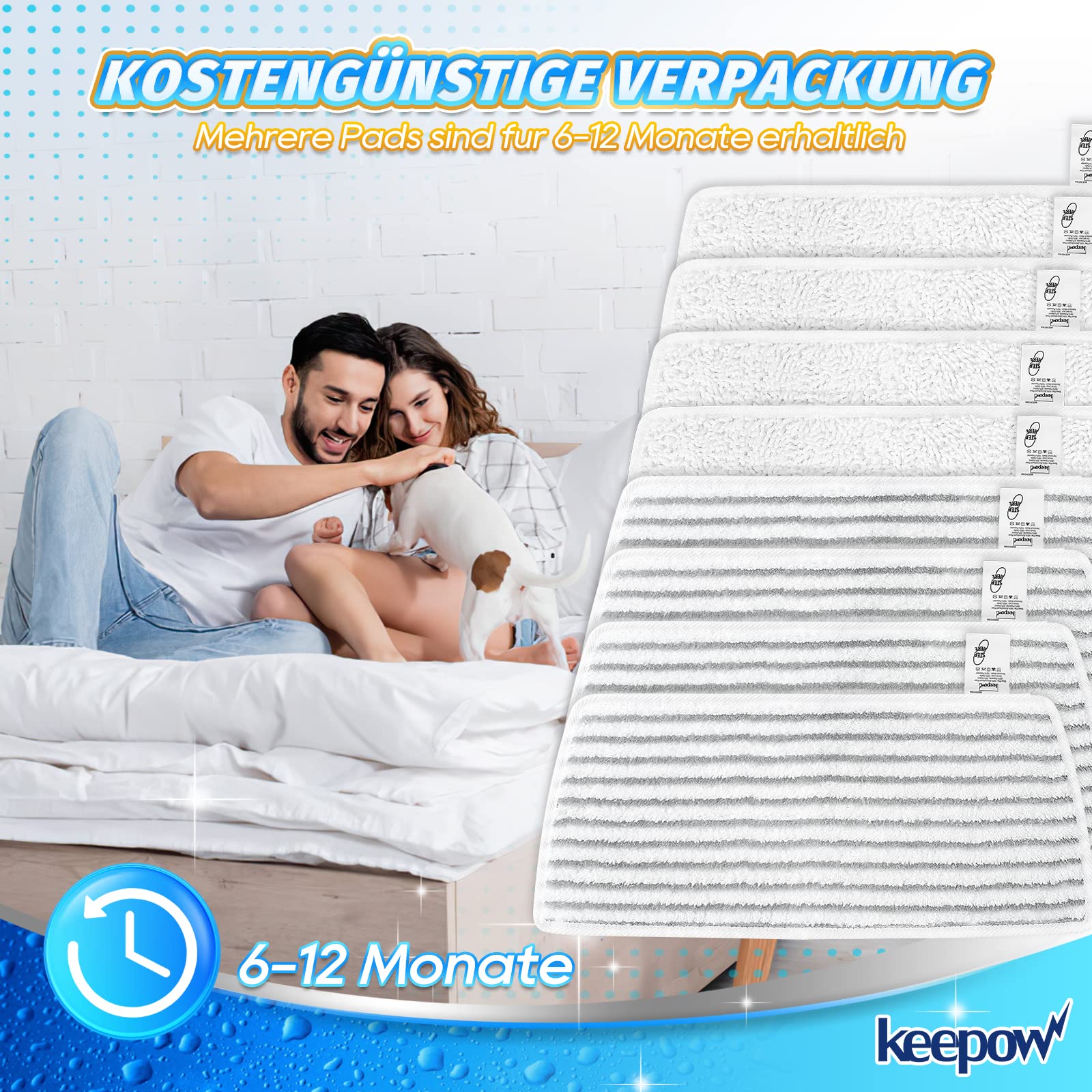 KEEPOW 8 Stück für Vileda Dampfreiniger XXL Ersatzbezüge, Mikrofaser für Vileda Steam PLUS XXL Ersatzbezug, Waschbar Kompatibel Mit Vileda Steam PLUS XXL Dampfreiniger (4 Grau + 4 Weiß) - Image 3