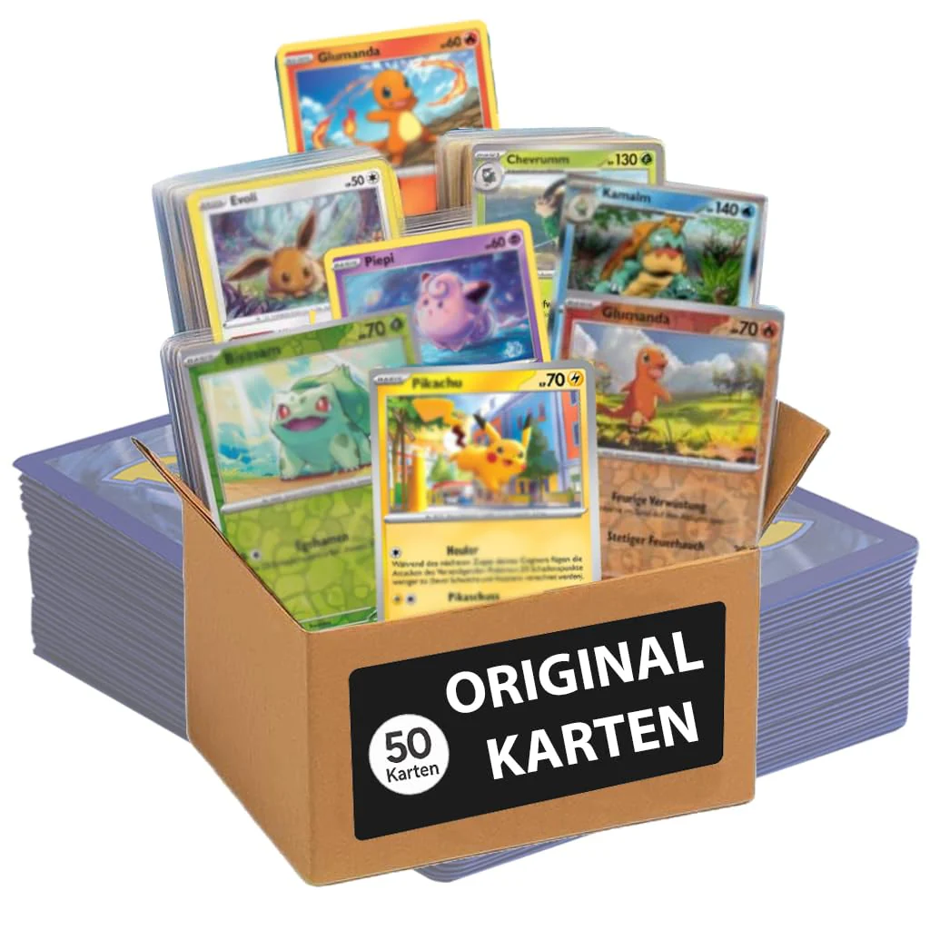 KEEPSEVEN® 50 original Pokemon-Karten auf Deutsch, garantiert 5 Glitzer, individuell zusammengestelltes Kartenset, kompatibel mit Pokemonkarten