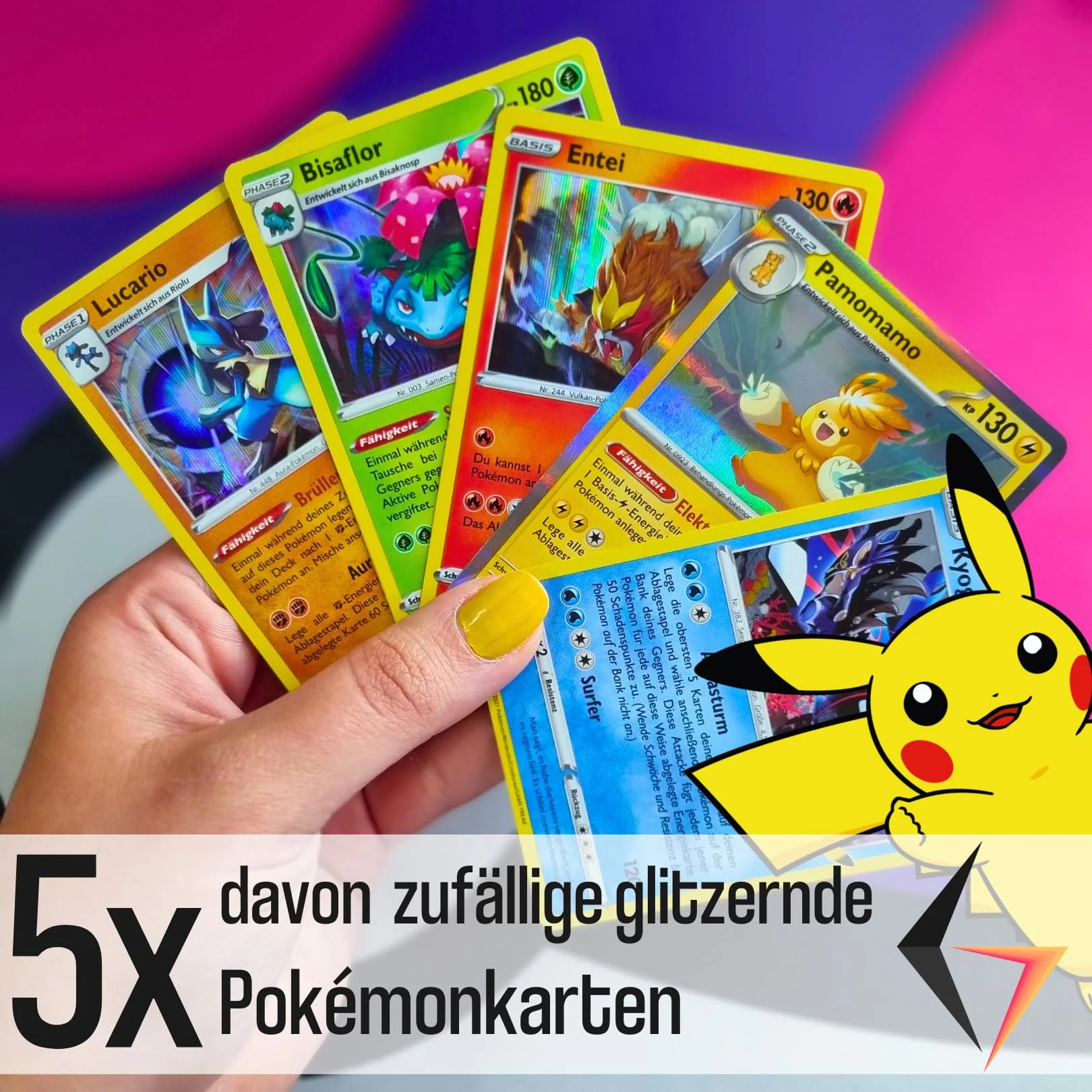 KEEPSEVEN® 50 original Pokemon-Karten auf Deutsch, garantiert 5 Glitzer, individuell zusammengestelltes Kartenset, kompatibel mit Pokemonkarten - Image 4