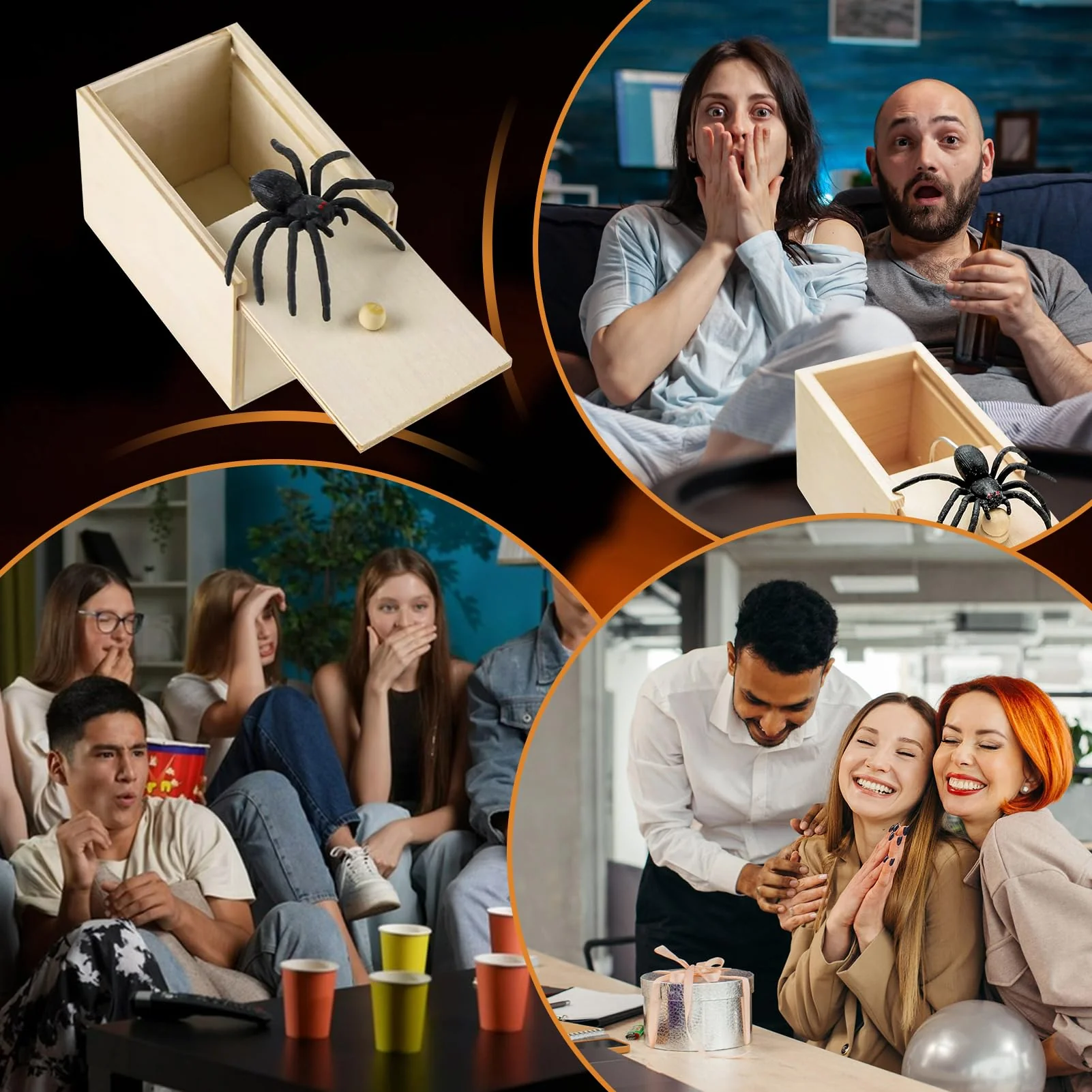 Kefyvbdj 2 Stück Spinne In Box Holz, Lustige Spinnen Scherzartikel, Realistische Spider Box für Erwachsene und Kinder, Gummispinne Scherzbox, Halloween Prank Geschenkidee, Party Spaß Gadgets - Image 2