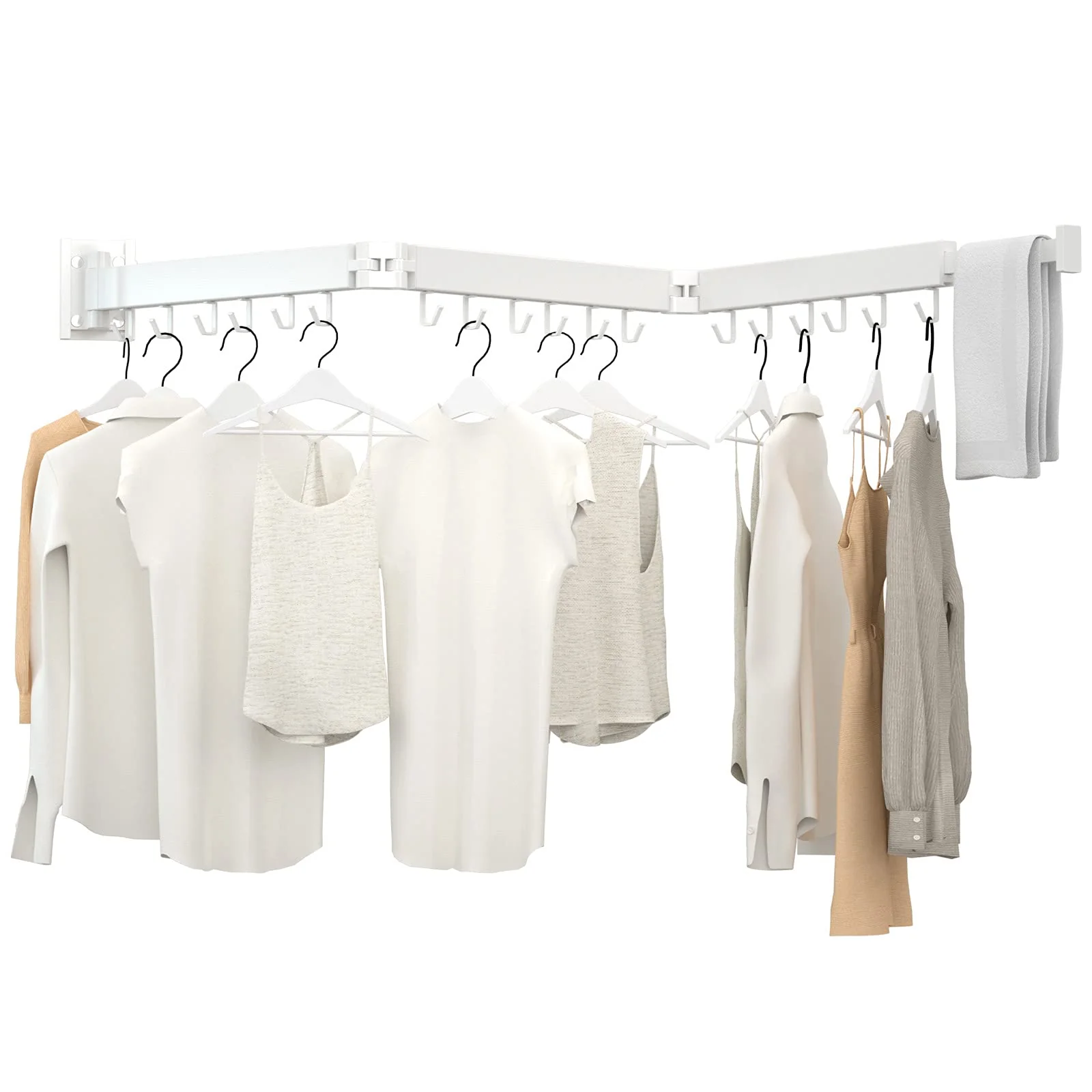 Kelisiting Wäscheständer Wandmontage, 3-Fold Wand Wäschetrockner ausziehbar, 120 cm/ 50 Inch gefaltet Ausziehbarer Wandmontage für kleine Haushalte, Platzsparend-150 LBS Tragkraft - Weiß - Image 2