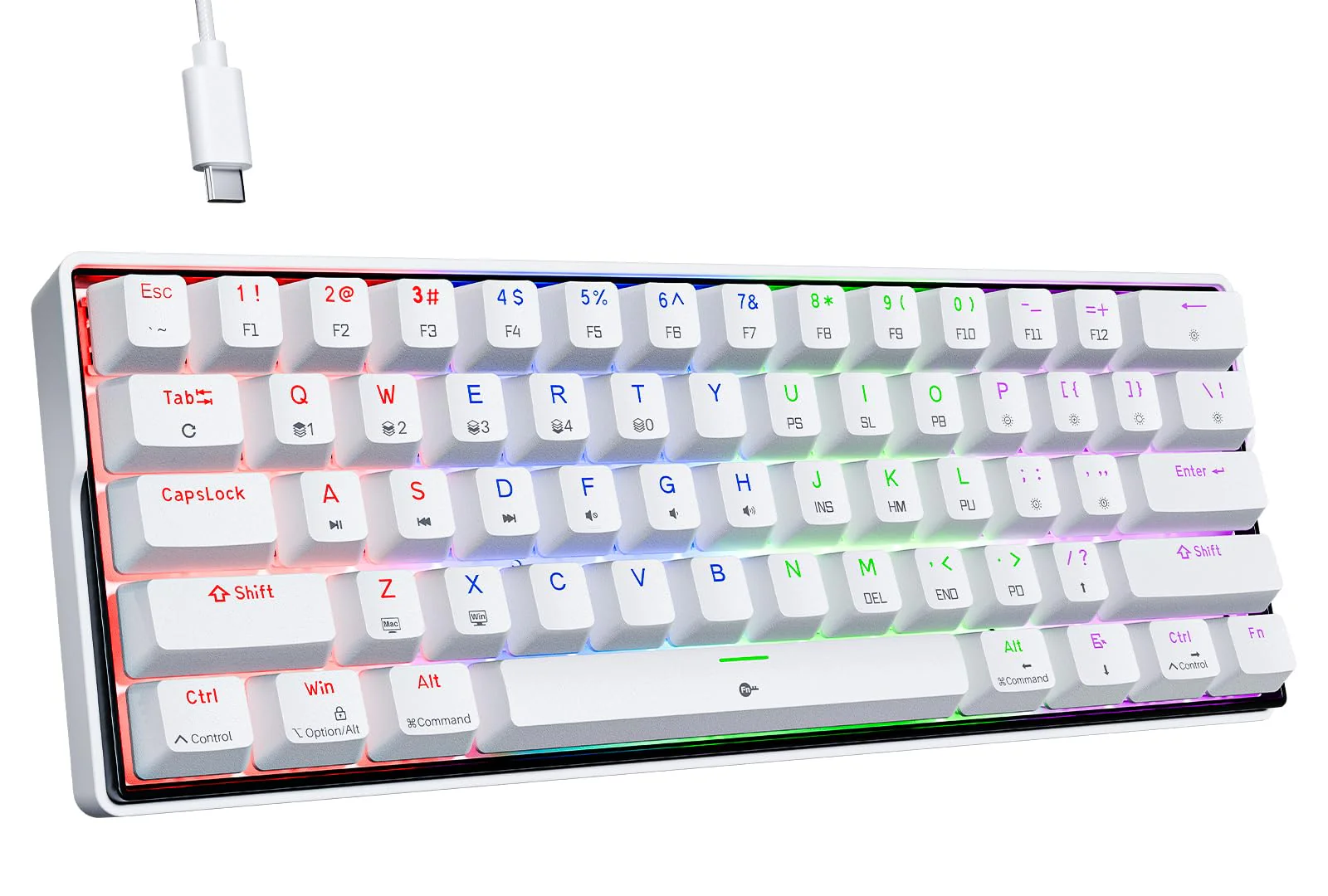 KEMOVE K61SE Gaming Tastatur, 60% Mechanische Tastatur mit Blauen Clicky Switches, RGB-Hintergrundbeleuchtung, Anti-Ghosting, Ultra-Kompakt 61 Tasten US-Layout, für PC Windows Gamer Typist, Weiß