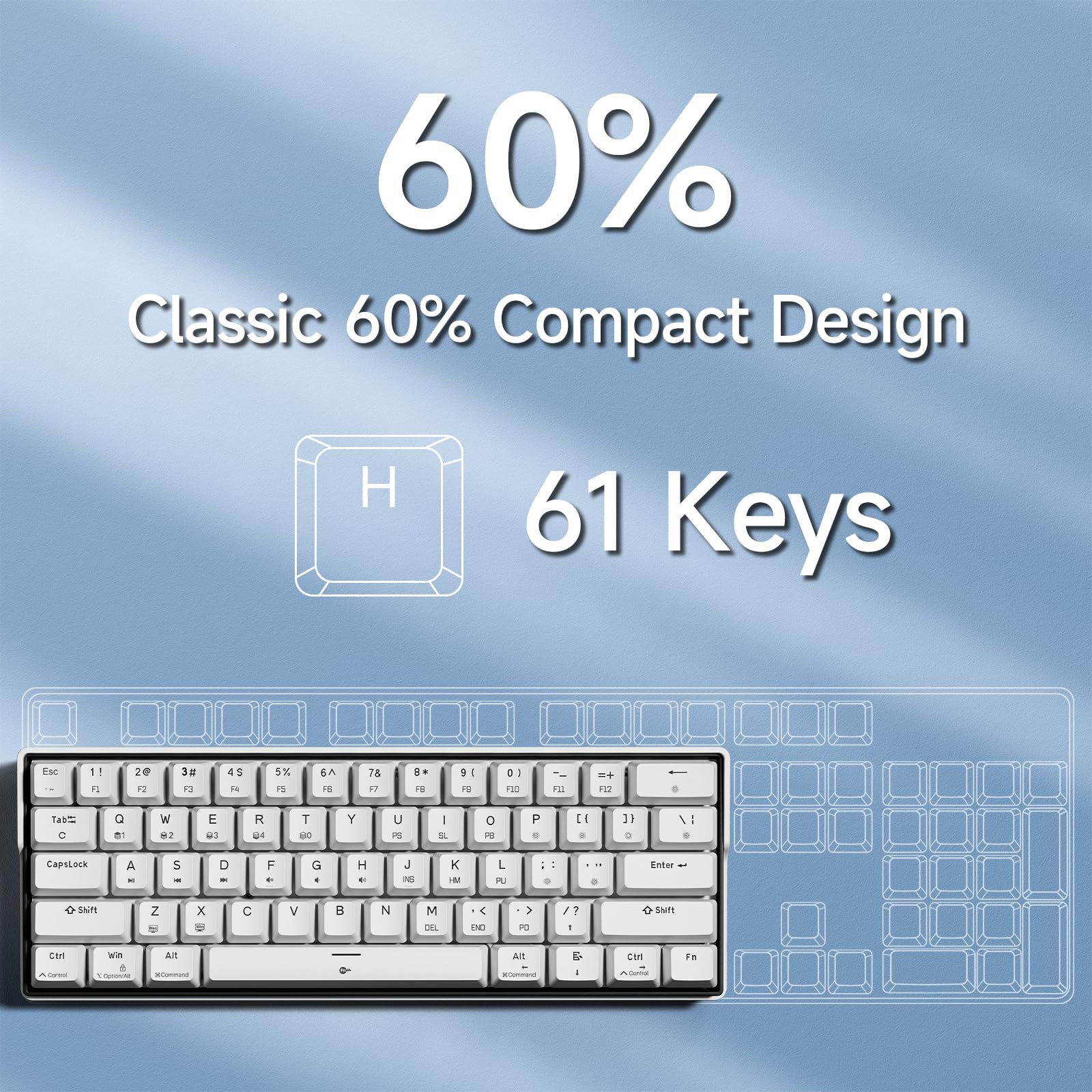 KEMOVE K61SE Gaming Tastatur, 60% Mechanische Tastatur mit Blauen Clicky Switches, RGB-Hintergrundbeleuchtung, Anti-Ghosting, Ultra-Kompakt 61 Tasten US-Layout, für PC Windows Gamer Typist, Weiß - Image 5