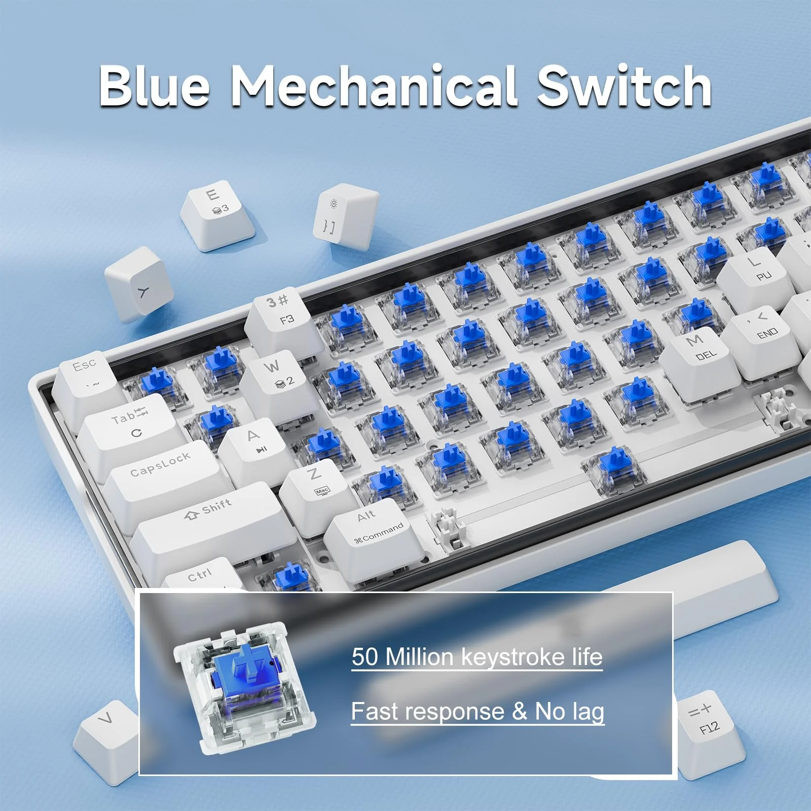 KEMOVE K61SE Gaming Tastatur, 60% Mechanische Tastatur mit Blauen Clicky Switches, RGB-Hintergrundbeleuchtung, Anti-Ghosting, Ultra-Kompakt 61 Tasten US-Layout, für PC Windows Gamer Typist, Weiß - Image 6