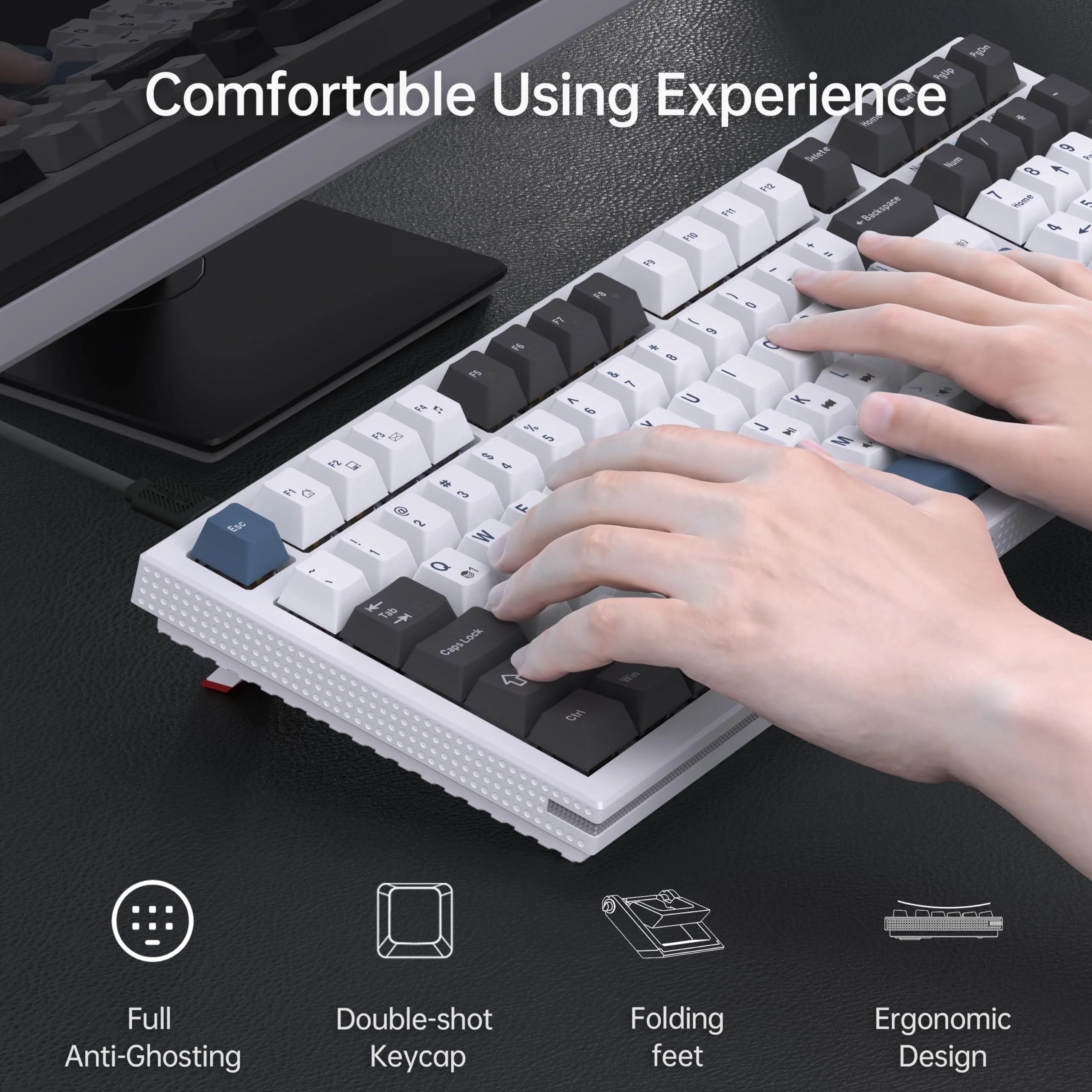 KEMOVE K98SE Mechanische Gaming Tastatur, 98 Tasten LED Hintergrundbeleuchtete Computer Tastatur, 96% QWERTY US Layout, Verkabelte Tastatur, Vorab geschmierte Rote Schalter - Image 5