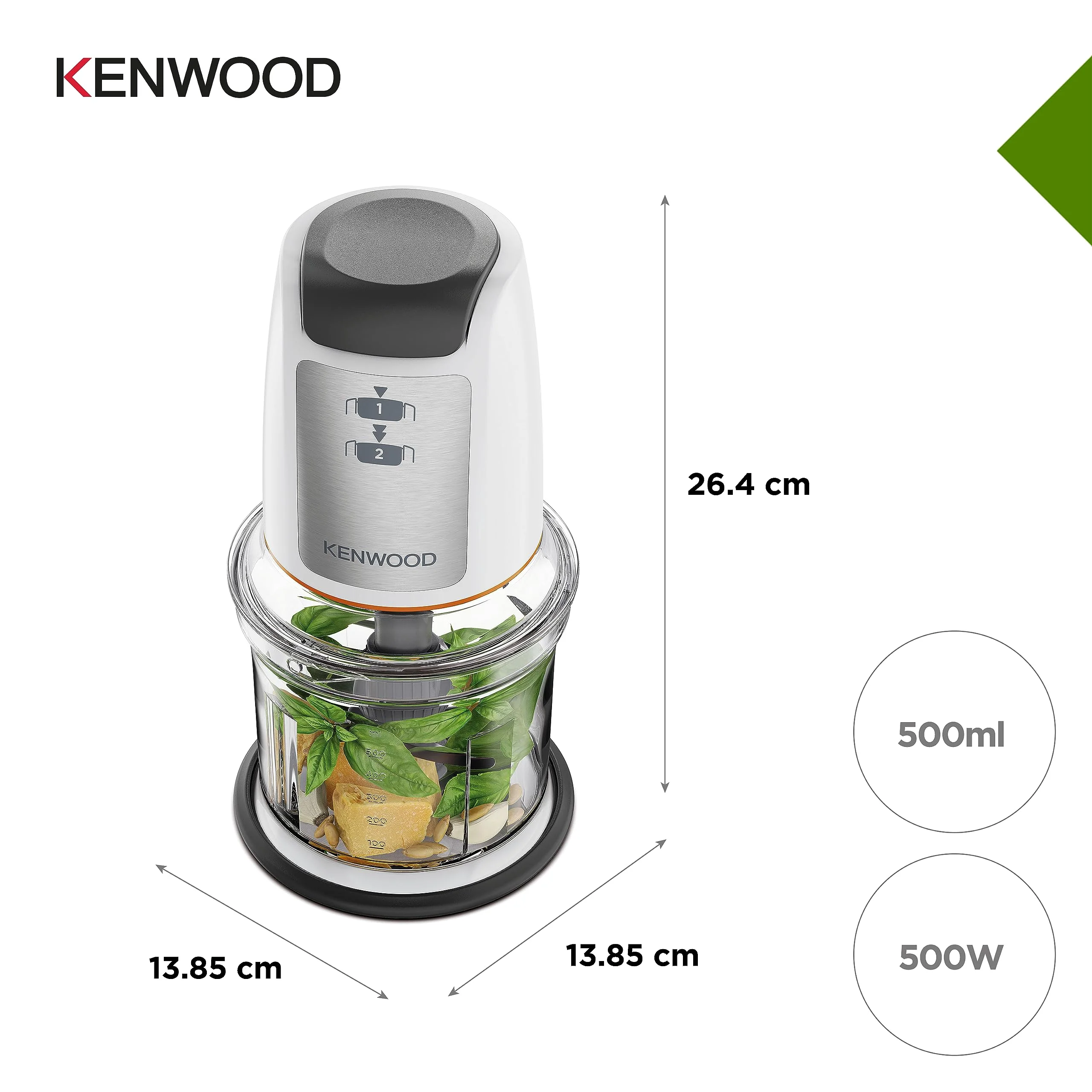 Kenwood Easy Chop CHP61.100WH Zerkleinerer, elektrischer Mini Universalzerkleinerer mit 2 Geschwindigkeitsstufen, 0,5 l Arbeitsbehälter, 500 Watt, Weiß - Image 5