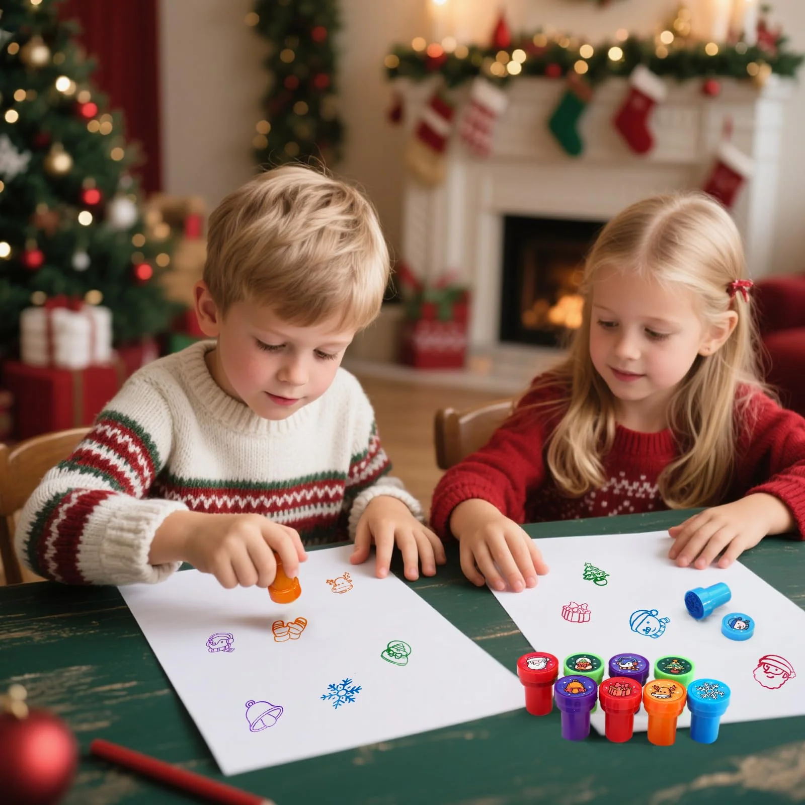 Kesote Stempel Kinder 10 Stempel Weihnachten Stempelset Mitgebsel Party Deko Geschenk Set für Adventskalender Füllung - Image 2