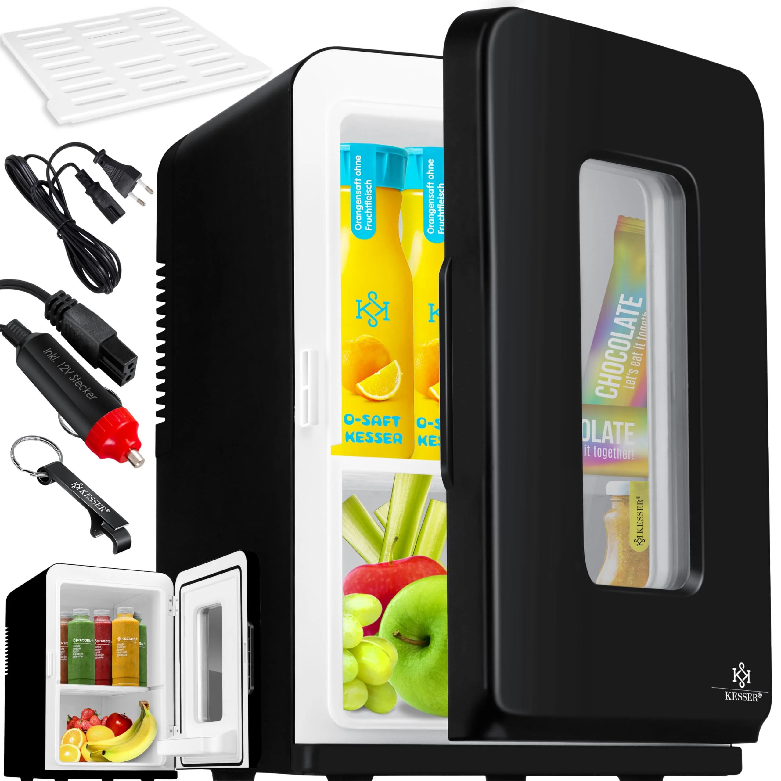 KESSER® 2in1 Mini Kühlschrank Kühlbox 15 Liter Kühl und Heizfunktion Tragbarer AC DC 220-240V/12V Steckdose und Zigarettenanzünder Warmhaltebox Thermobox Auto Büros Zimmer Camping Garten Schwarz - Image 2