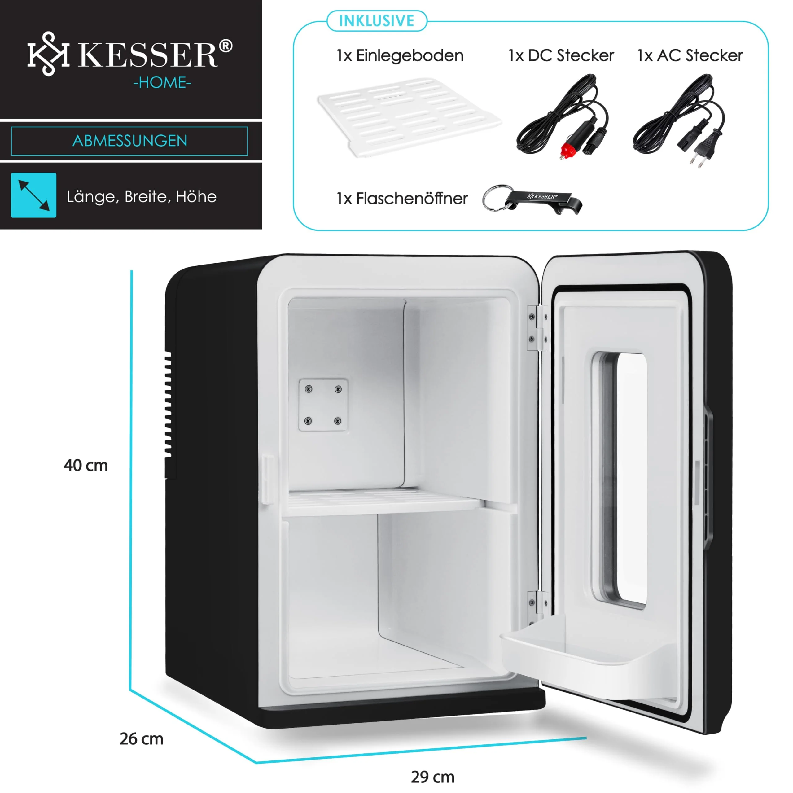 KESSER® 2in1 Mini Kühlschrank Kühlbox 15 Liter Kühl und Heizfunktion Tragbarer AC DC 220-240V/12V Steckdose und Zigarettenanzünder Warmhaltebox Thermobox Auto Büros Zimmer Camping Garten Schwarz - Image 3
