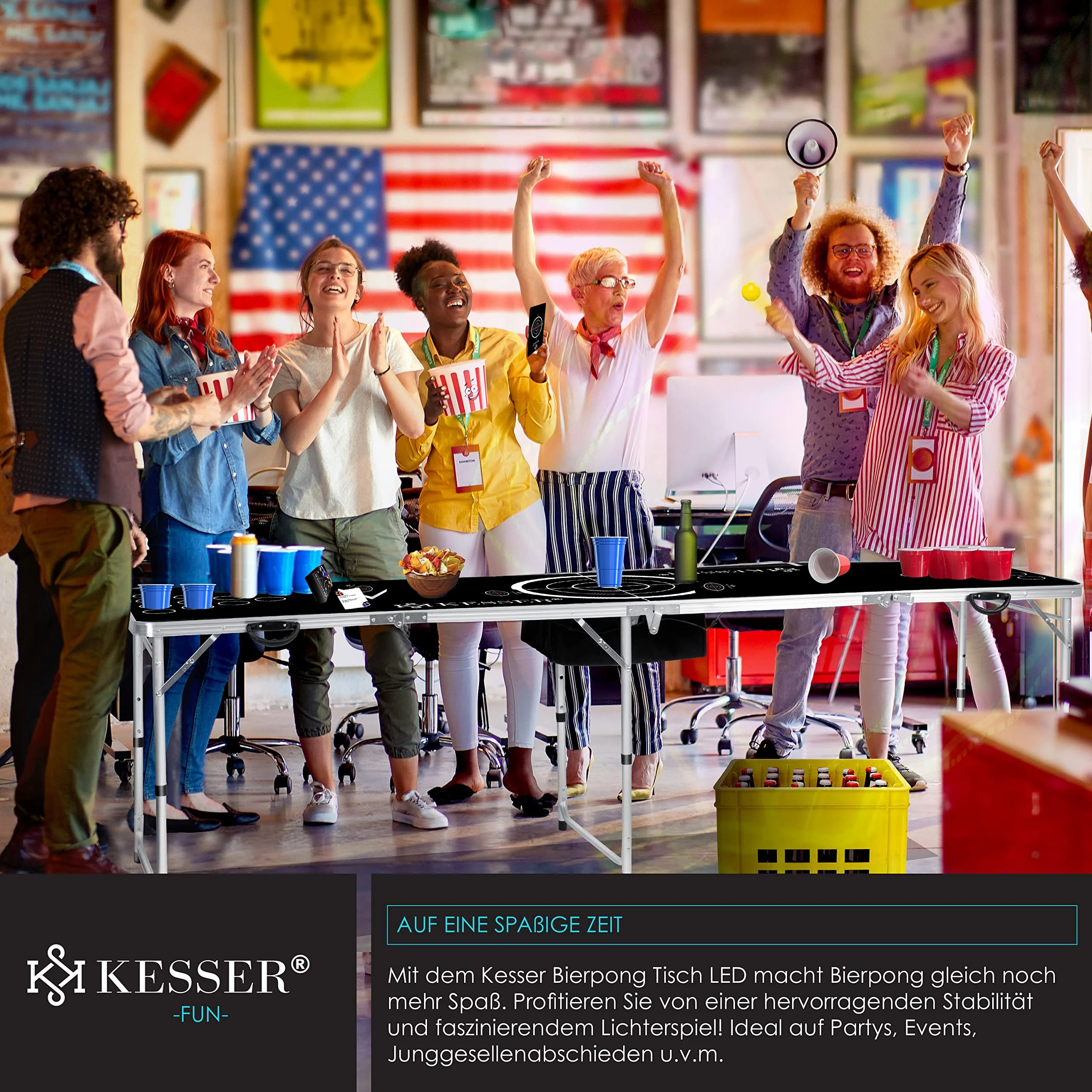 KESSER® Bier Pong Tisch Set mit Kartenspiel Trinkspiel - inkl. 100 Becher (50 Rot & 50 Blau), 6 Bälle + Regelwerk Partyspiele Table Höhenverstellbar KlappbarerClassic + Kartenspiel - Image 8