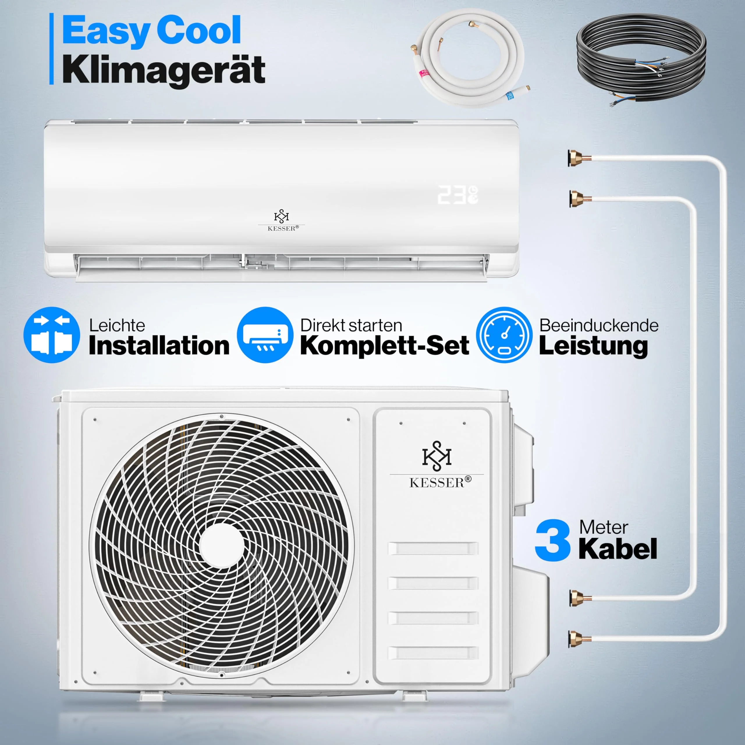 KESSER® Klimaanlage Set Split - mit WiFi/App Funktion Klimagerät - Kühlen A++/ Heizen A+ -12000 BTU/h (3.400 Watt) Kältemittel R32 - Fernbedienung, Timerfunktion - Inkl. komplettem Montagematerial - Image 10