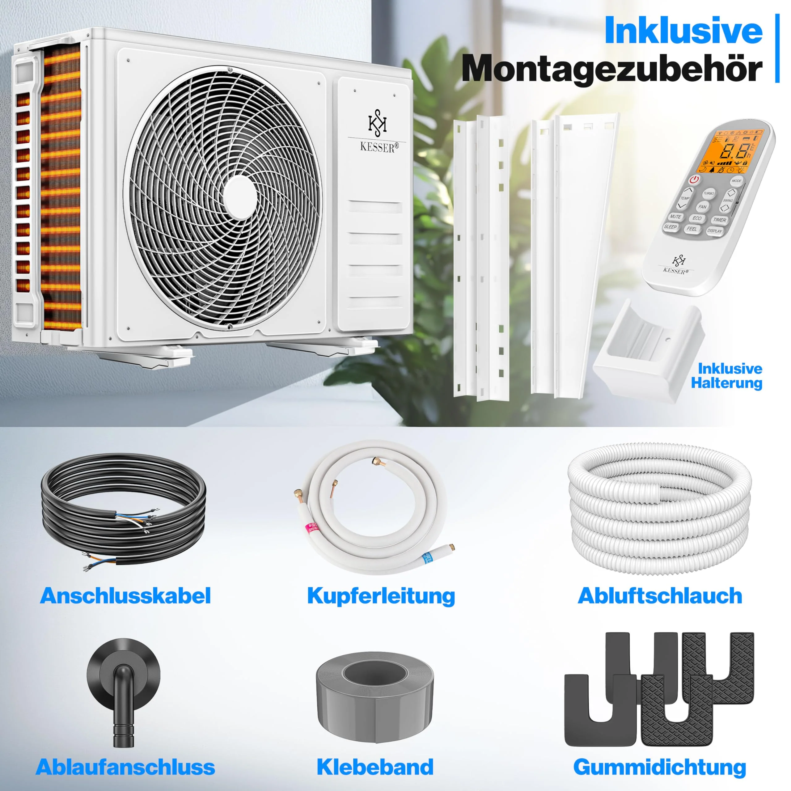 KESSER® Klimaanlage Set Split - mit WiFi/App Funktion Klimagerät - Kühlen A++/ Heizen A+ -12000 BTU/h (3.400 Watt) Kältemittel R32 - Fernbedienung, Timerfunktion - Inkl. komplettem Montagematerial - Image 11