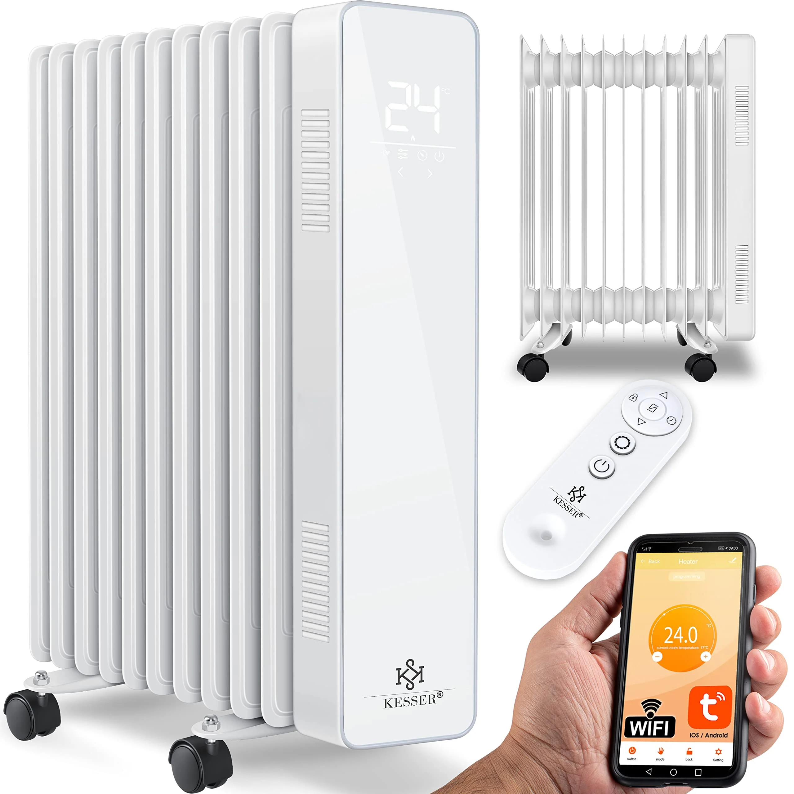 KESSER® Ölradiator 2500W Mobile Elektroheizung energiesparend mit WiFi App-Steuerung & LED Touch-Display Fernbedienung Öl Radiator Heizung elektrisch 11 Rippen Heizkörper 24h Timer Überhitzungsschutz