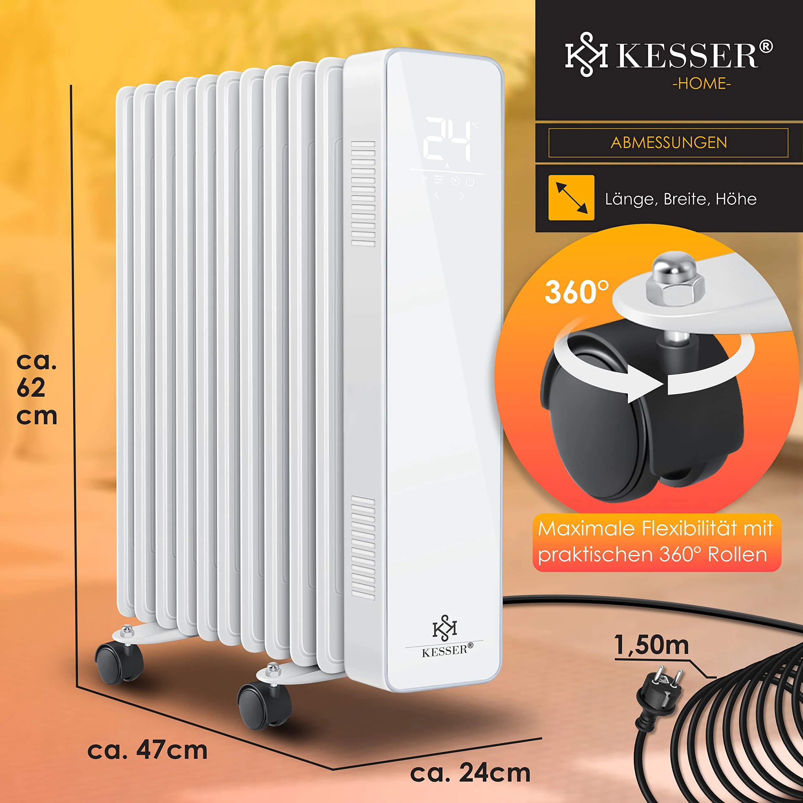 KESSER® Ölradiator 2500W Mobile Elektroheizung energiesparend mit WiFi App-Steuerung & LED Touch-Display Fernbedienung Öl Radiator Heizung elektrisch 11 Rippen Heizkörper 24h Timer Überhitzungsschutz - Image 2