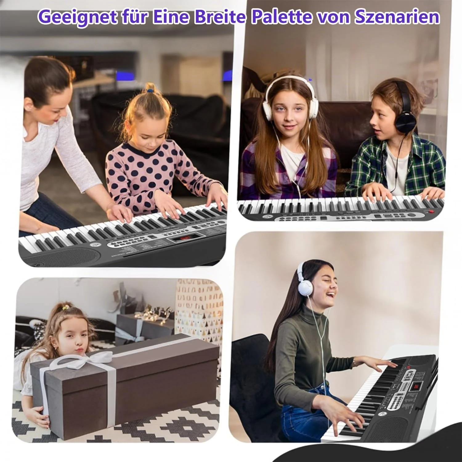 Keyboard Piano für Kinder Einsteiger, 61 Key Keyboard mit LED-Bildschirm Keyboardständer, Klavierbank, Mikrofon, Kopfhörer, Notenablage, Lehrmodi, E-Piano Geschenk für Kinder ab 7 Jahre (Schwarz) - Image 3
