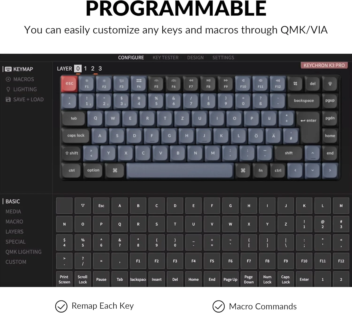 Keychron K3 Pro QMK/VIA Custom Ultra-Slim Wireless Mechanical Keyboard, Hot-swappable Bluetooth/Wired DE-ISO Layout Programmable RGB Backlit Brown Switch Gaming Keyboard for Mac Windows - Image 3