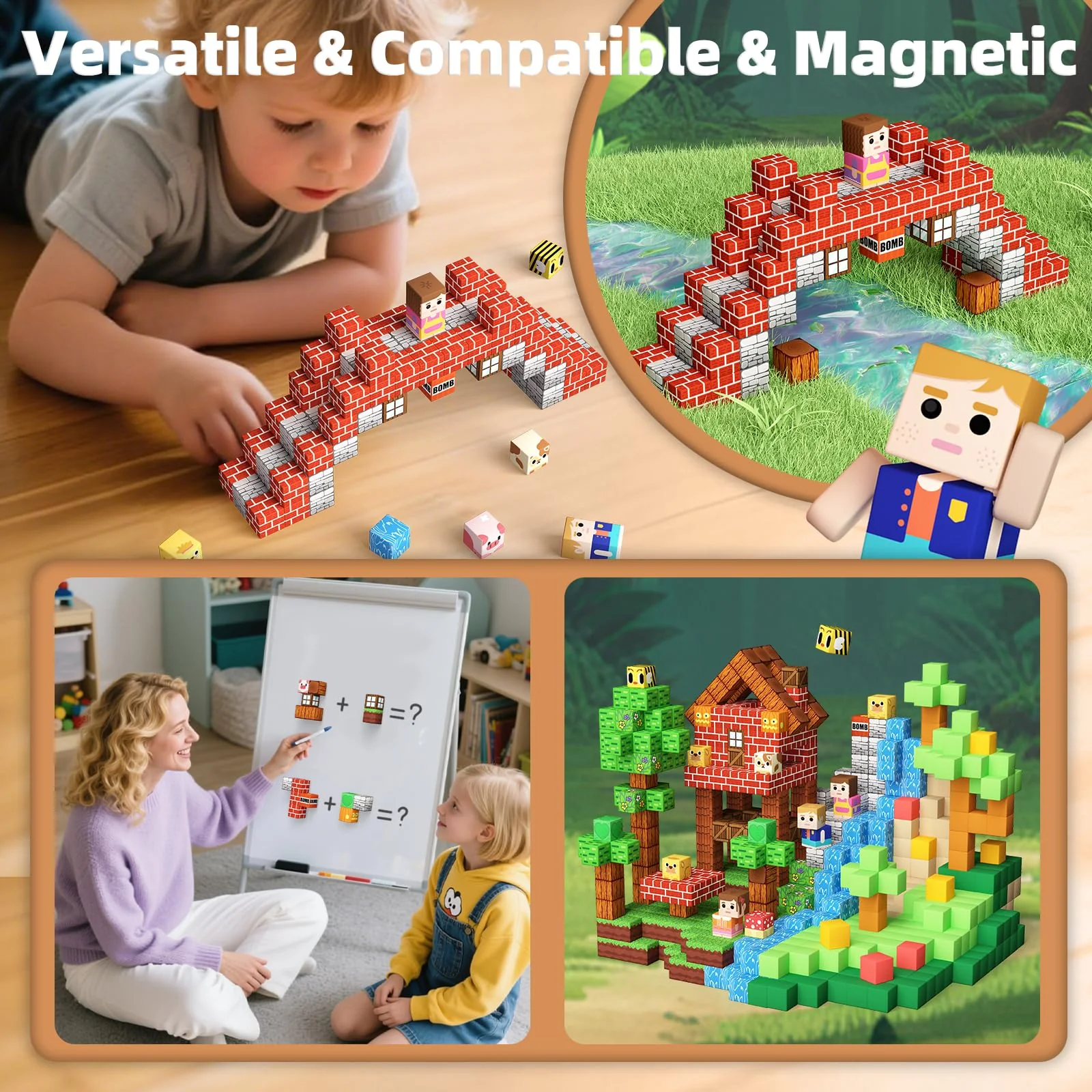 KIDCHEER Magnetische Bausteine 100 Stück, Wald Magnetbausteine für Kinder, Montessori Magnetblöcke Spielzeug, Kreative Geschenk für Jungen & Mädchen ab 3-10 Jahren - Image 4
