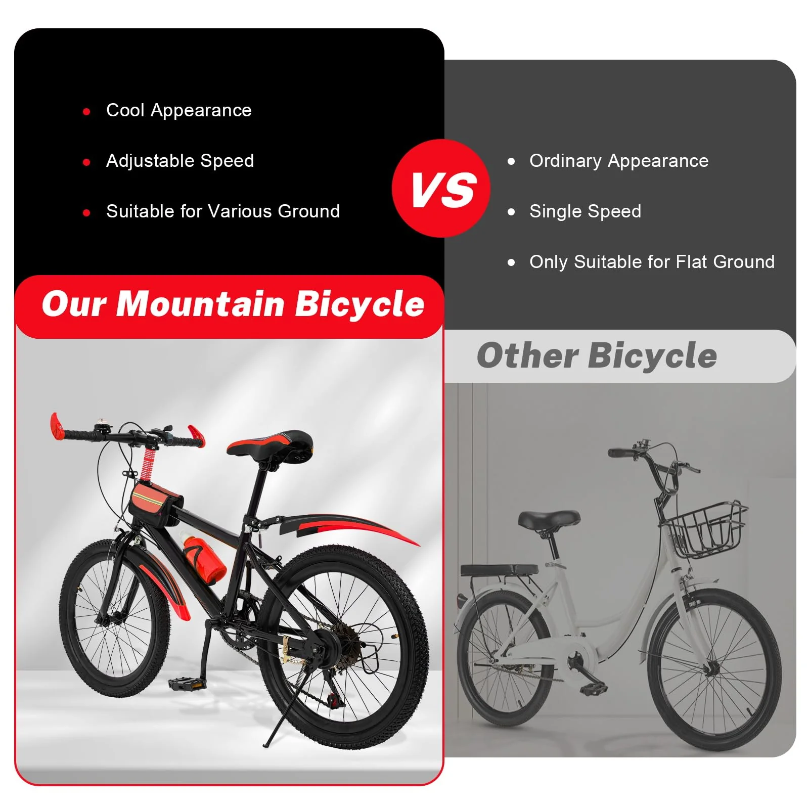 KigerNee 20 Zoll Mountainbike Feuerrot Carbonstahl-Rahmen - Kinderfahrrad ab 6 Jahre mit 7-Gang-Schaltung & Dual-V-Brake, 85kg Tragkraft Allwetter-Reifen Kinder Fahrrad für Jungen/Mädchen - Image 5