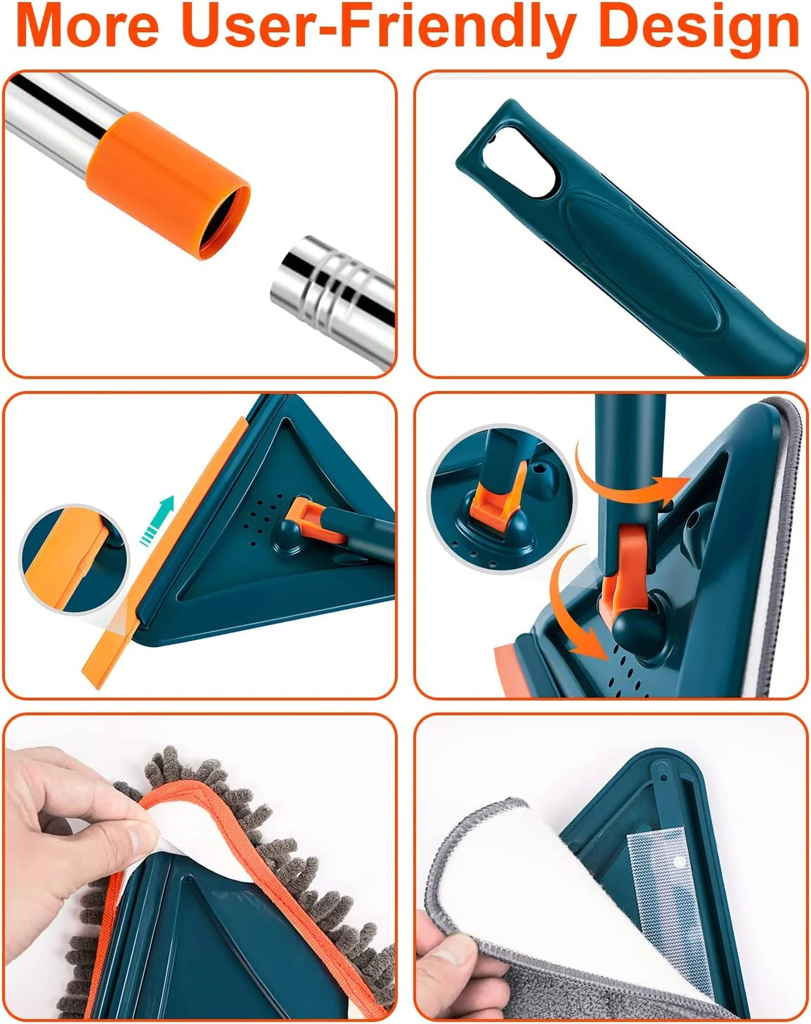 Kihhvlo Verstellbarer Reinigungsmopp mit langem Griff, 216CM 360 ° rotierbares Wandwischmop, Fliesenwischer, Wandscheibenreiniger Werkzeug für gründlichen Reinigung des gesamten Hauses - Image 11