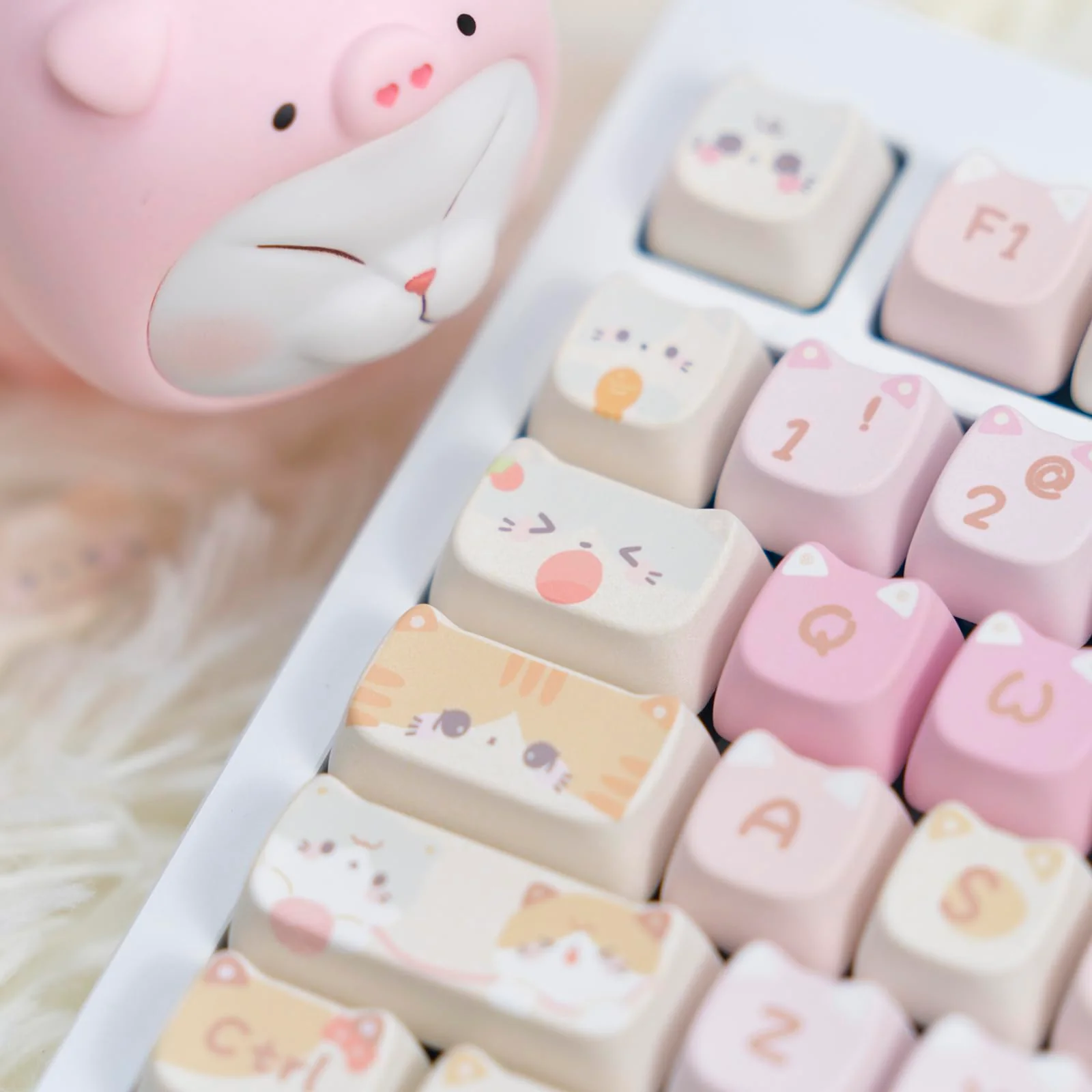 KiiBoom x Maorbeng Meow Meow Squad Tastenkappen-Set, Farbstoff-Sublimation PBT, Mao-Profil, 142 Tasten, benutzerdefinierte Tastenkappen für ANSI-Layout, MX-Schalter mechanische Gaming-Tastatur