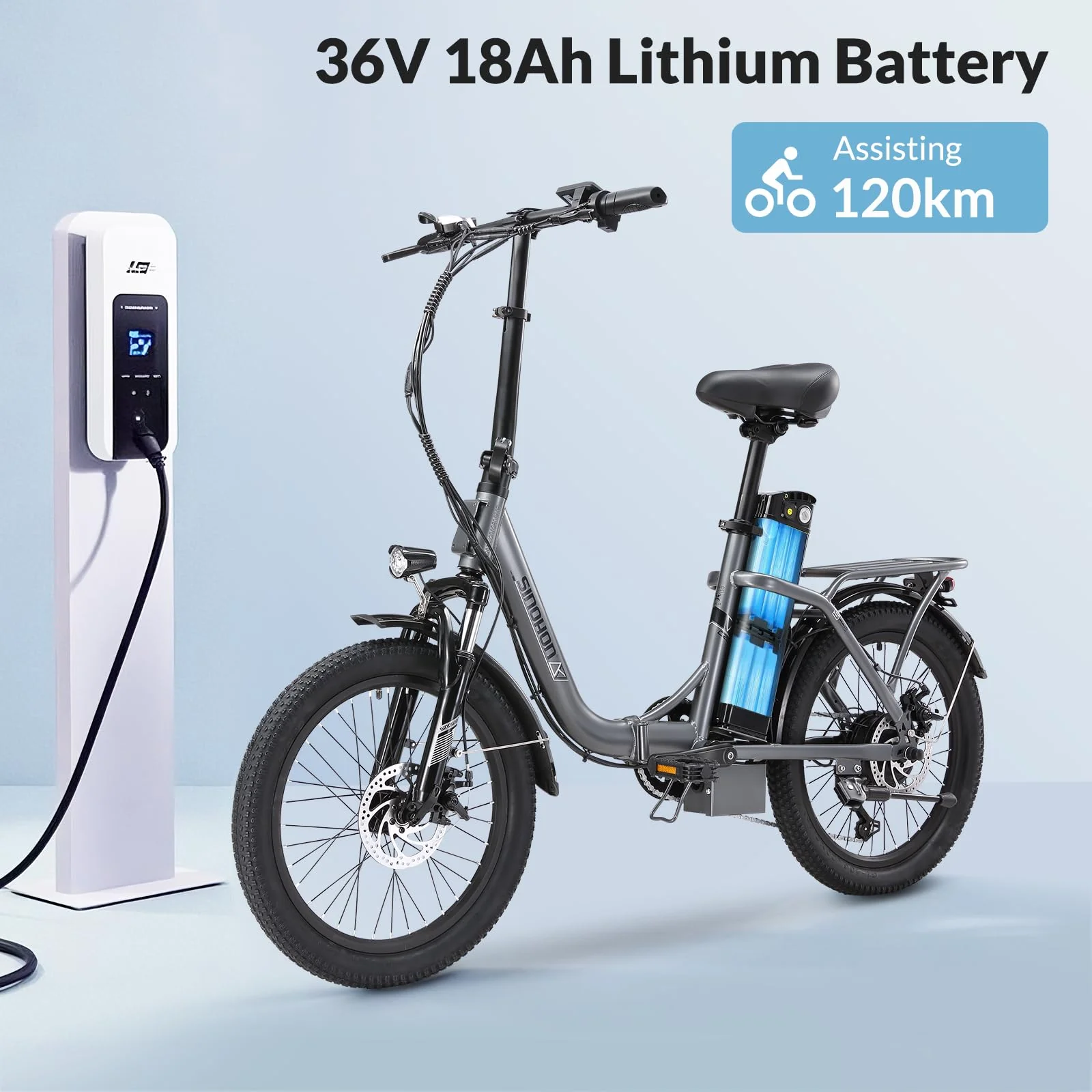 KIMDYMA C20 250W Faltbares E-Bike 120KM Reichweite 36V Akku 25km/h 7-Gang Leichtes Pedelec mit Drehmomentsensor Faltrat für Stadtpendler (schwarz) - Image 5