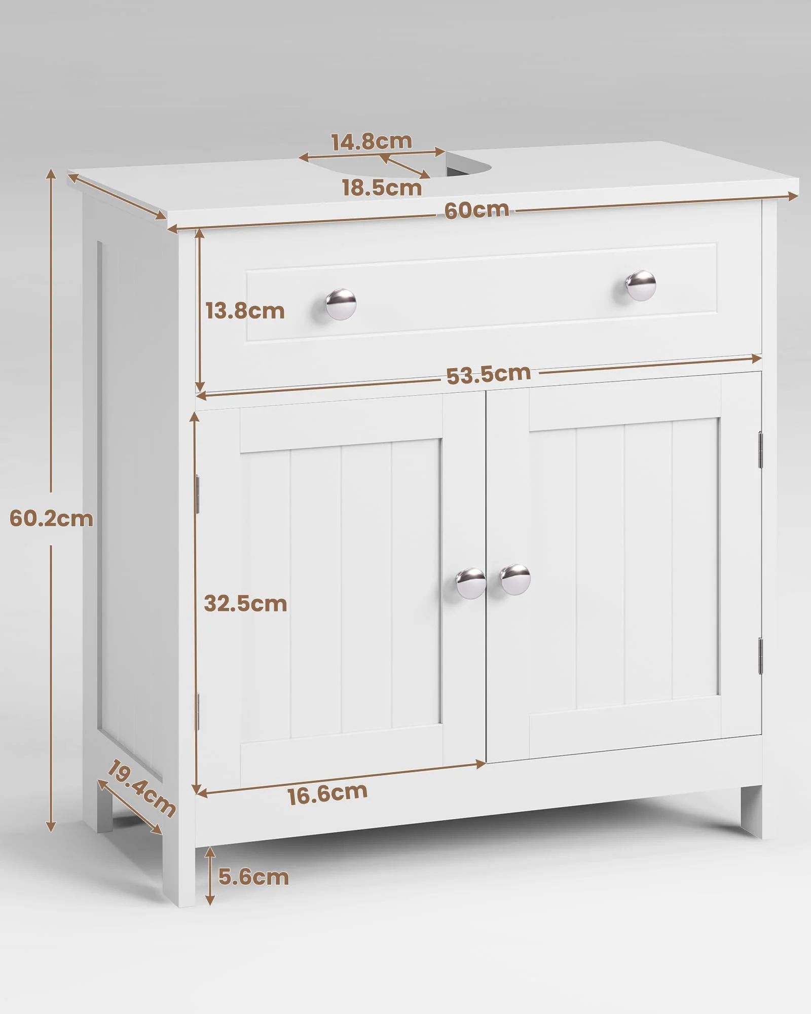 KIMENICH Waschbeckenunterschrank, Unterschrank, Waschbecken mit Unterschrank, Badezimmerschrank mit 2 Türen, Badschrank, 60 x 30 x 60 cm, Weiß - Image 5