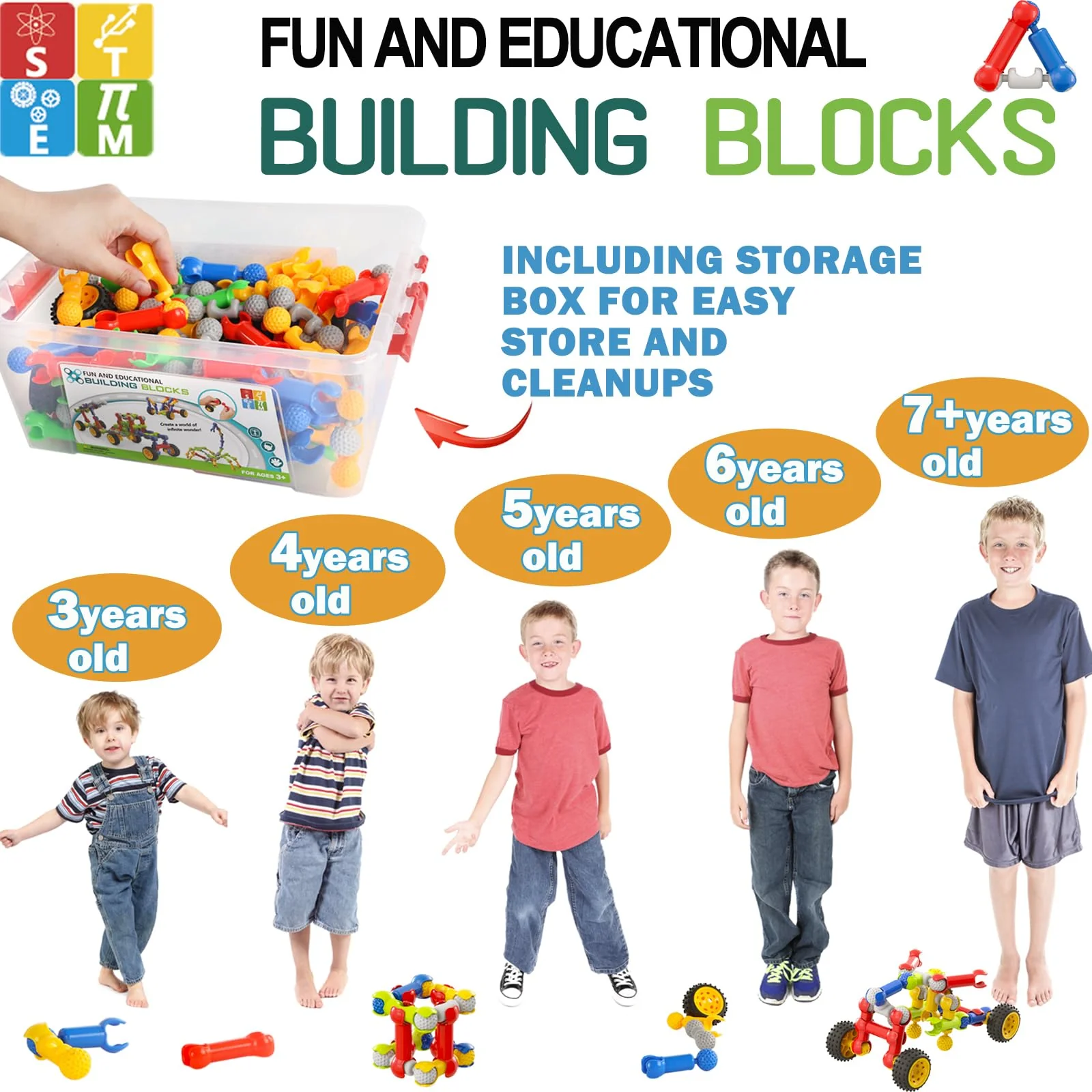 Kinder Bauen MINT-Spielzeug, 125-teiliges Baustein-Set, Erzieherische und Kreative Bausteine für Jungen und Mädchen im Alter von 3 4 5 6 7 8 9 10 Jahren, Geschenk Konstruktionsspielzeug für Kinder - Image 4