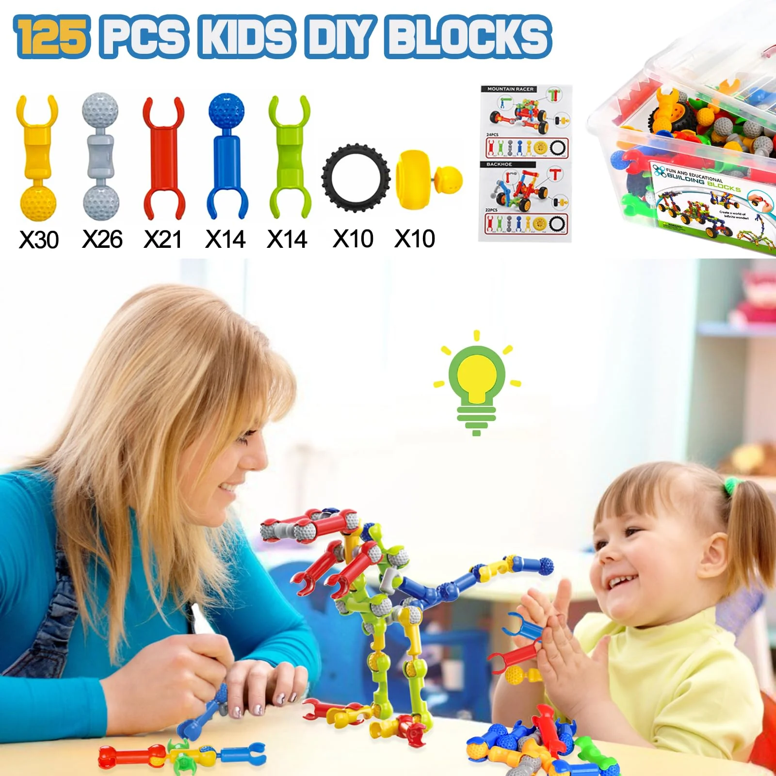 Kinder Bauen MINT-Spielzeug, 125-teiliges Baustein-Set, Erzieherische und Kreative Bausteine für Jungen und Mädchen im Alter von 3 4 5 6 7 8 9 10 Jahren, Geschenk Konstruktionsspielzeug für Kinder - Image 6