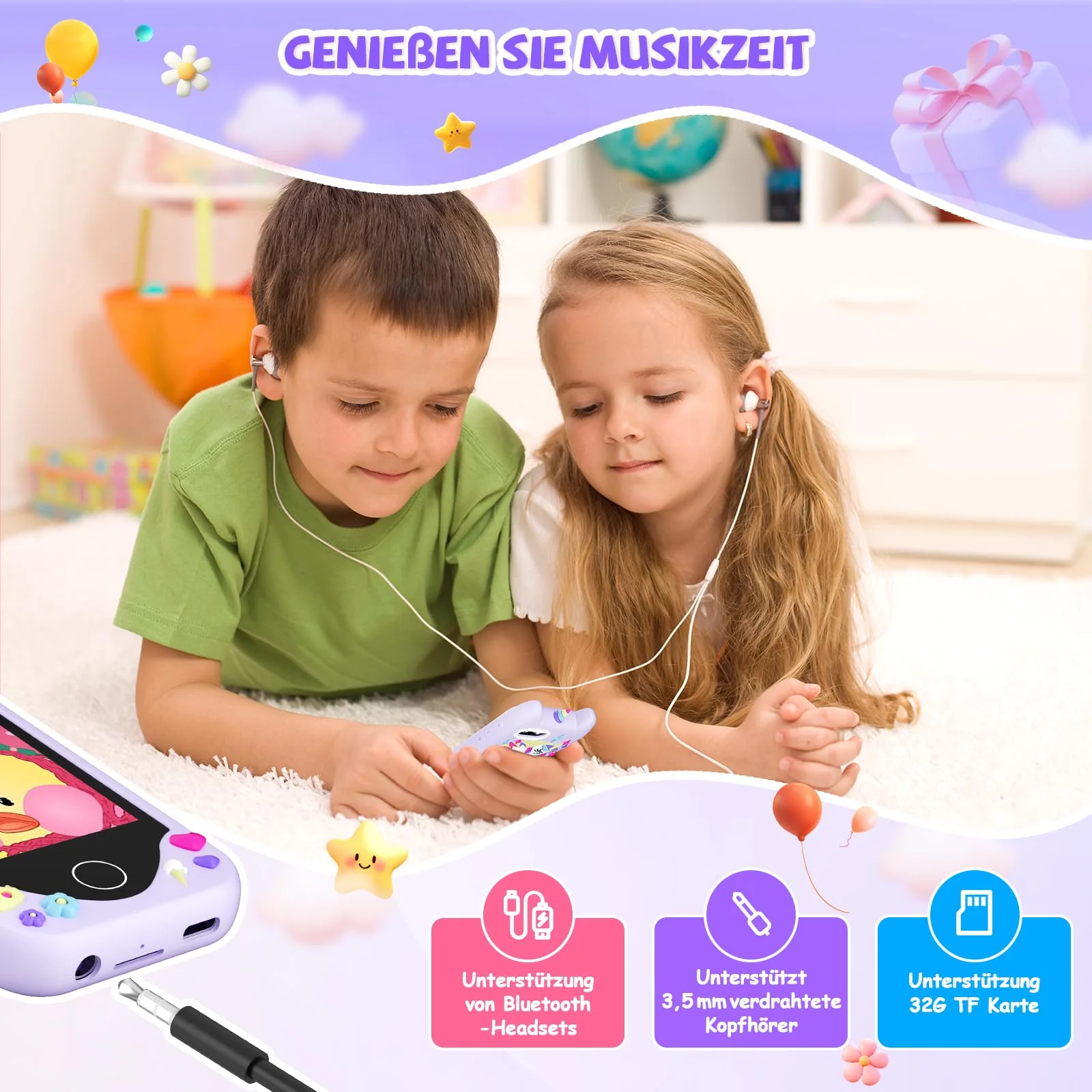 Kinder Handy Smartphone Mädchen Geschenke - Weihnachten Geburtstag Geschenke ab 3 4 5 6 Jahre Mädchen, Kinderhandy Spielzeug mit Touchscreen, Dual-Kameras, Lernen, Musik-Player (Lila) - Image 3