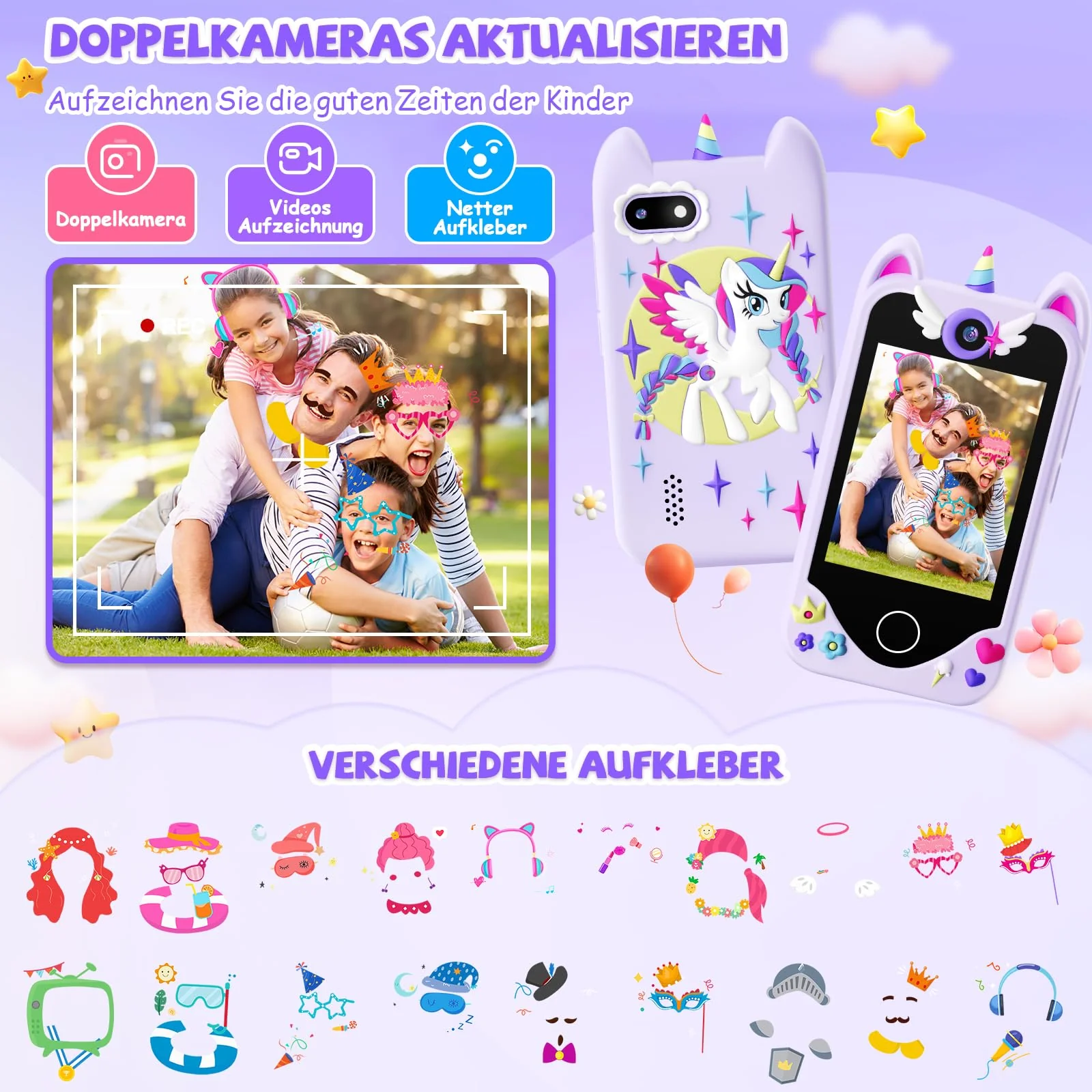 Kinder Handy Smartphone Mädchen Geschenke - Weihnachten Geburtstag Geschenke ab 3 4 5 6 Jahre Mädchen, Kinderhandy Spielzeug mit Touchscreen, Dual-Kameras, Lernen, Musik-Player (Lila) - Image 5
