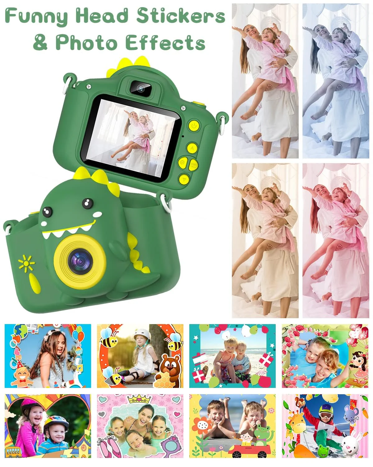Kinderkamera, Gofunly Kinder Kamera 1080P 2,0-Zoll-Bildschirm Fotoapparat mit 32GB-Karte Selfie Digitalkamera Fotokamera für 3-12 Jahre Jungen und Mädchen Weihnachten Spielzeug - Grün Dinosaurier - Image 5