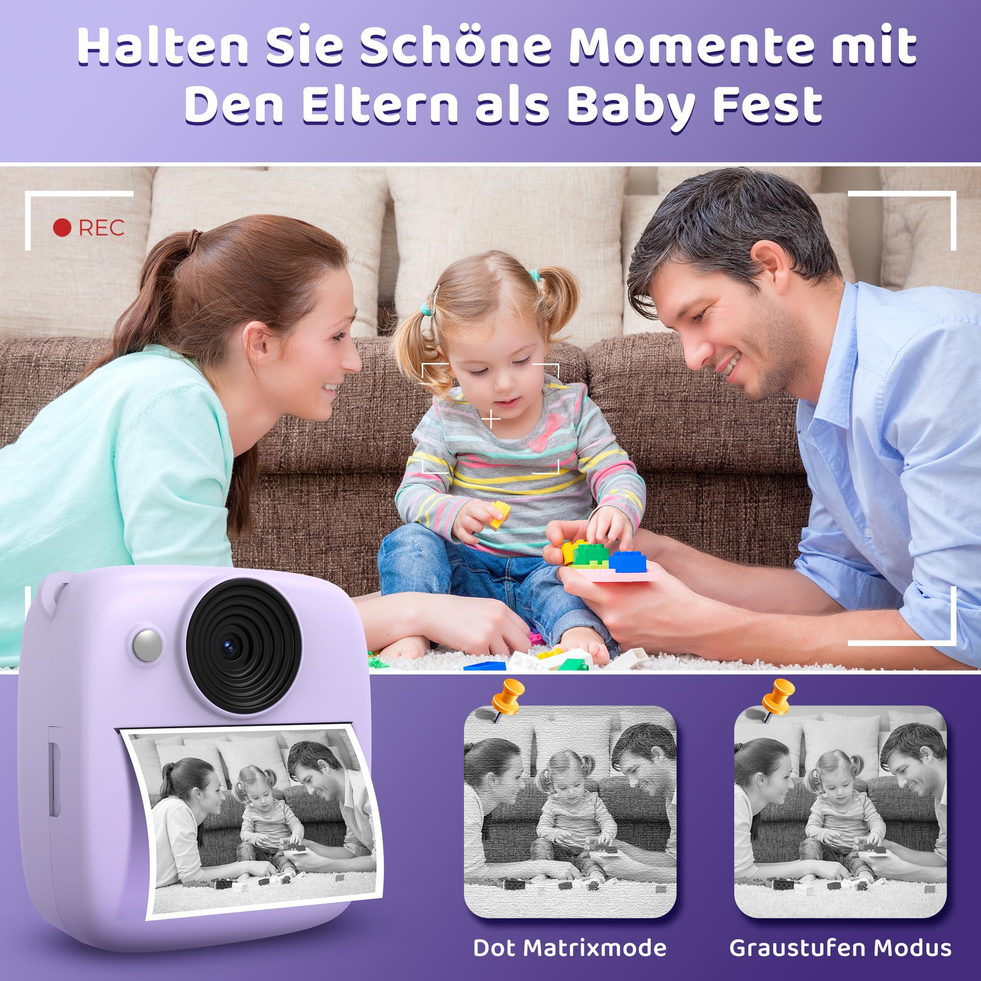 Kinderkamera Sofortbildkamera, Kinder Kamera mit 32GB Karte & 4 Bände Druckpapier, 48MP Sofortbildkamera Kinder mit 1080P Digitalkamera für Kinder, Geschenke für Mädchen und Jungen von 3 bis 12 Jahre - Image 7