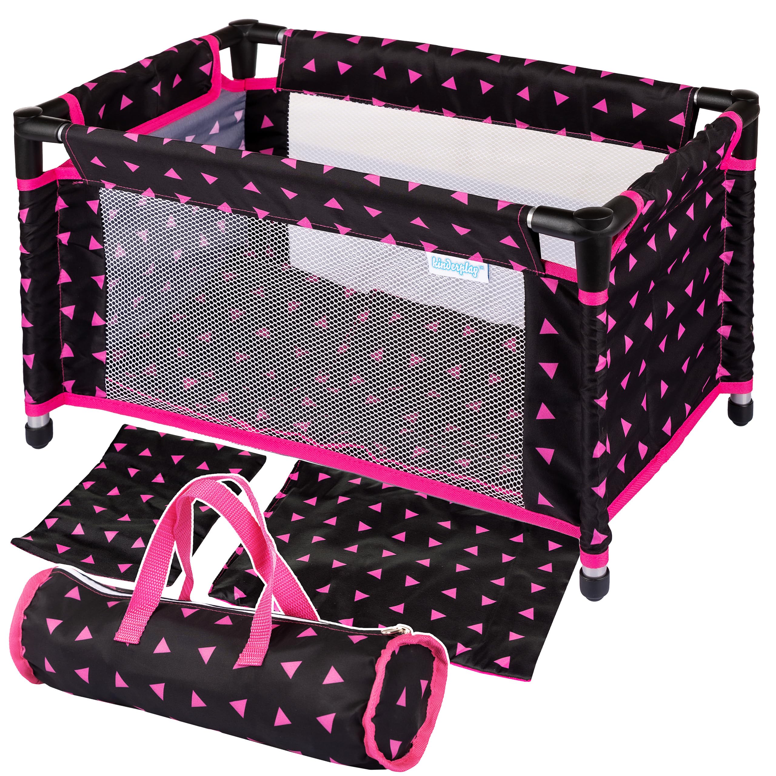 Kinderplay Puppenreisebett – Faltbares Puppenbett mit Tragetasche & Bettwäsche – Für 43–46 cm Puppen (Baby Born, Baby Annabell) – Leichtes Spielzeugbett, Modell KP0400R